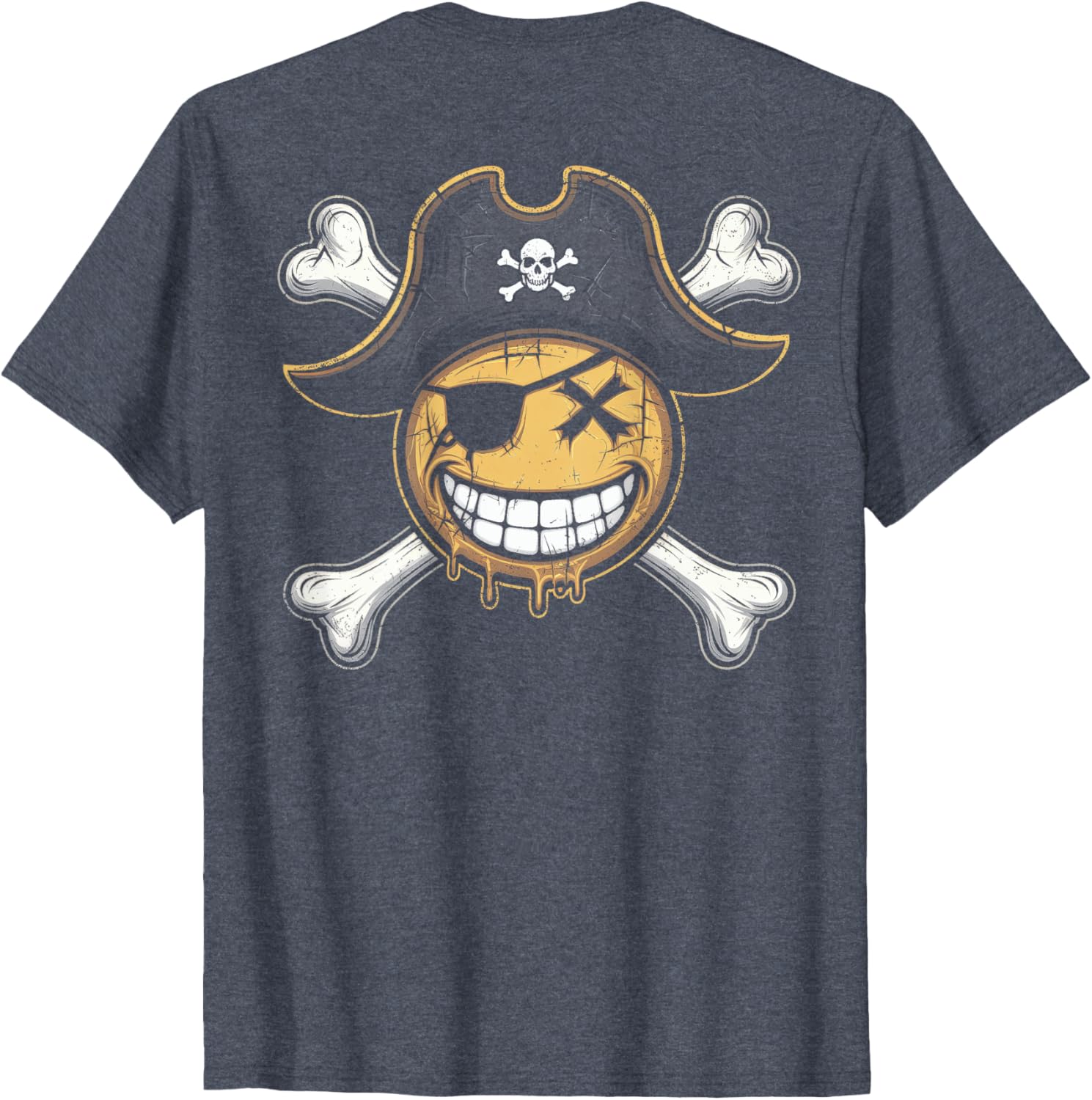 Pirate Captain Smiling Face T-Shirt with Fun X Eyes Backprint Style - 13