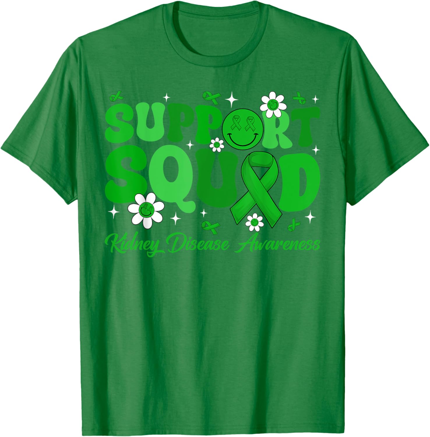 Groovy Support Squad Kidney Disease Awareness Green Ribbon T-Shirt - 4