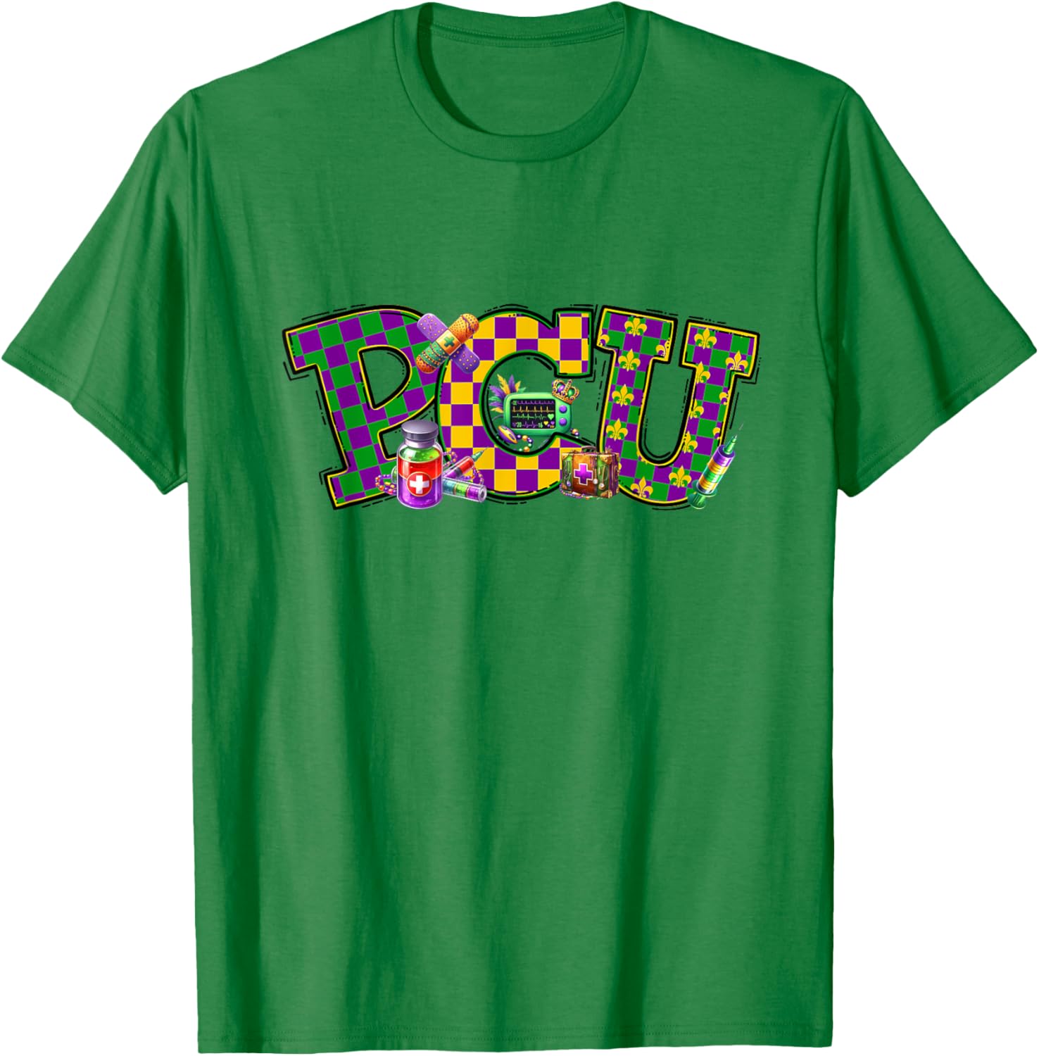 Mardi Gras PCU Nurse T-Shirt for Women - Fun Medical Care Unit Apparel - 22