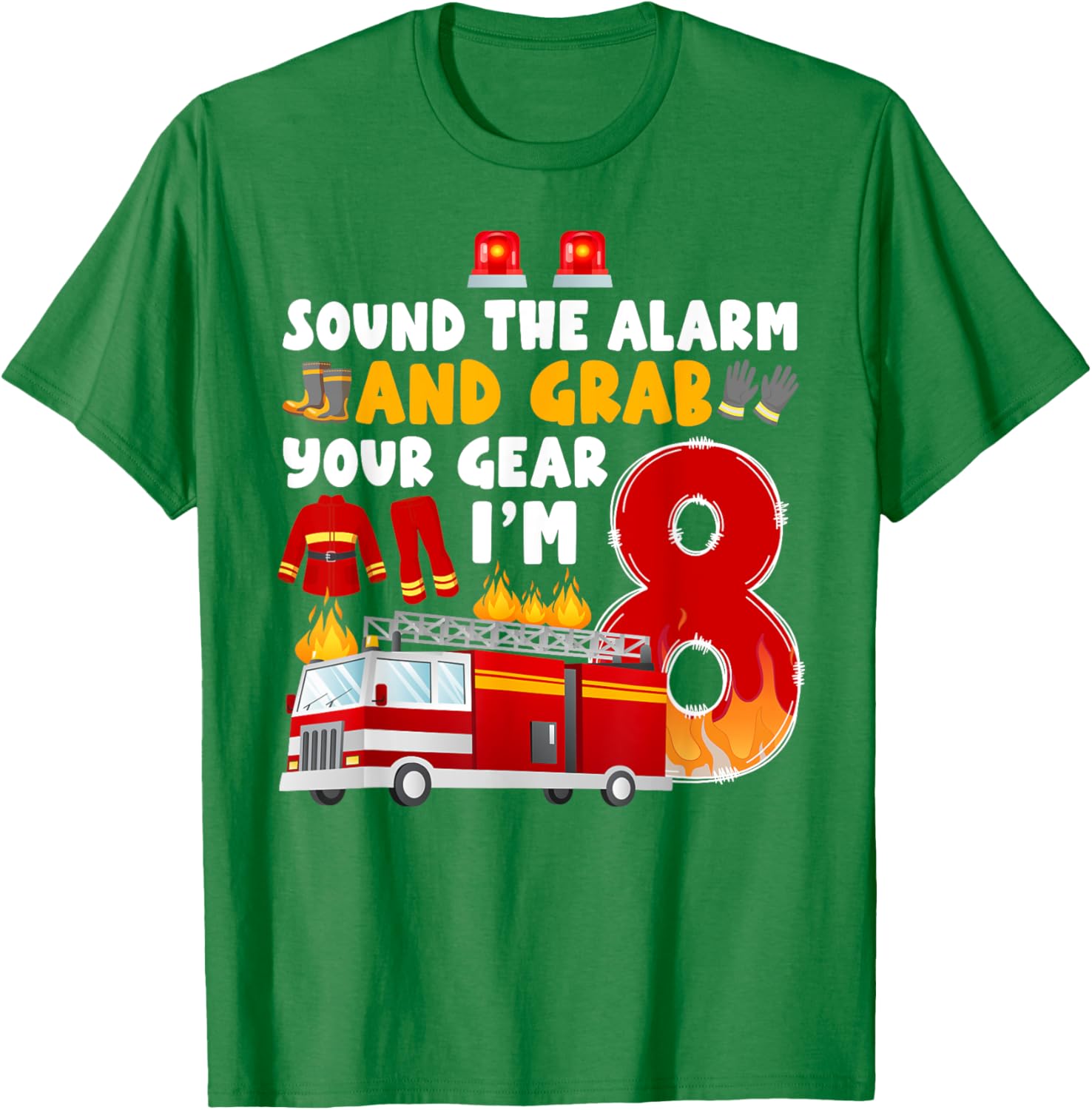 8th Birthday Firefighter T-Shirt for Boys Cute Fireman Graphic Tee - 12