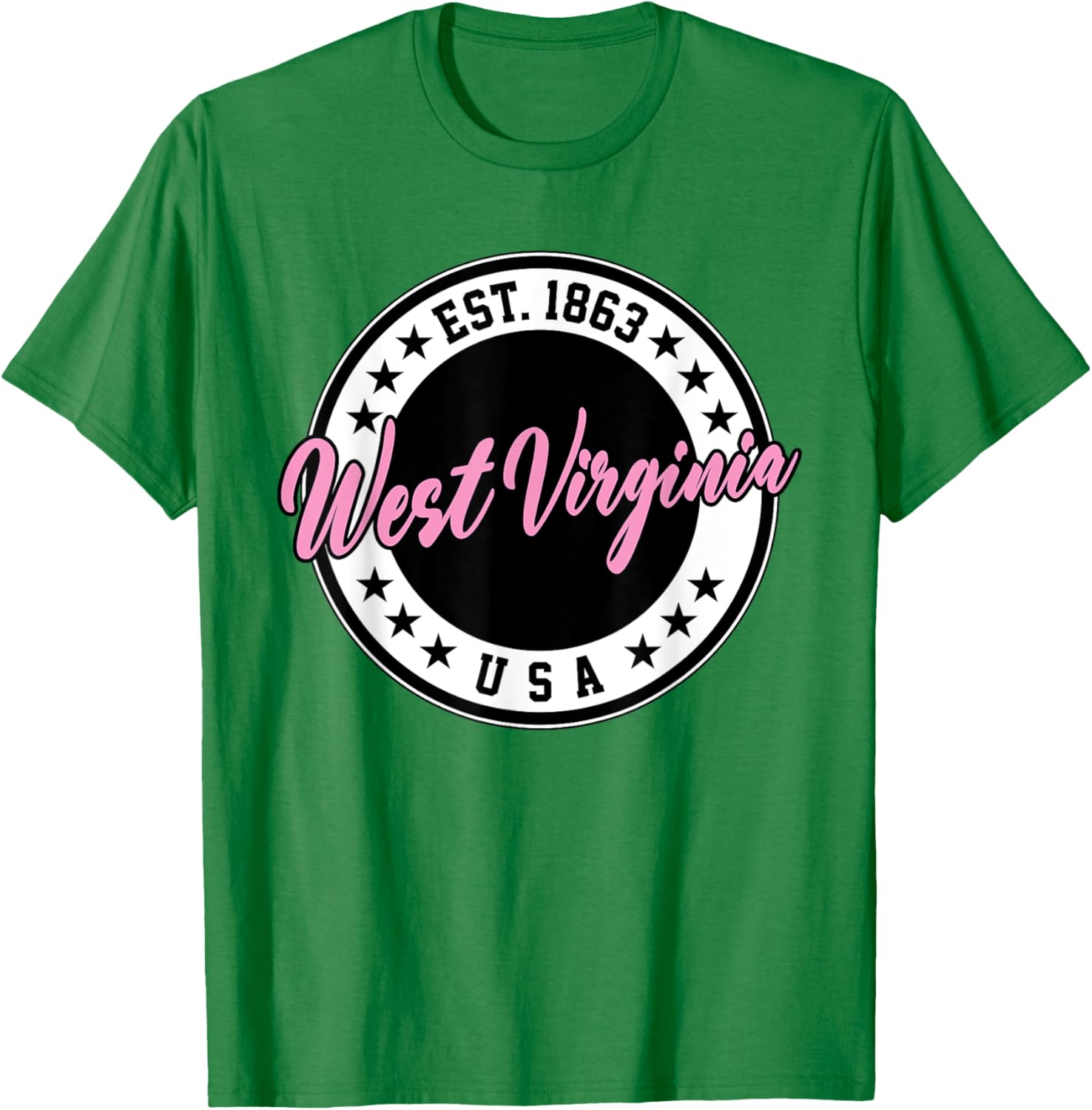 West Virginia Pink Text Script Circle T-Shirt for Women and Men - 29