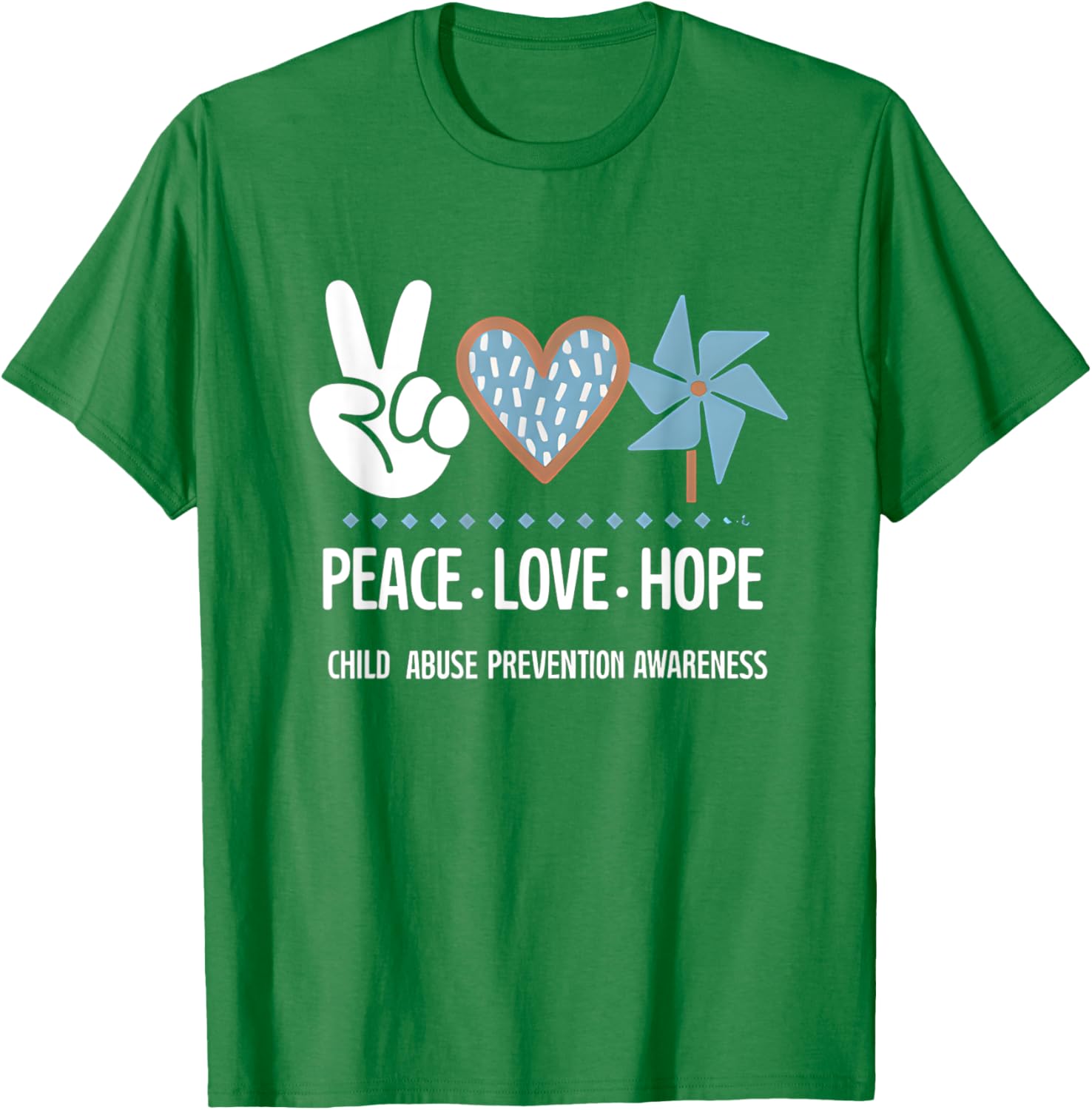 Peace Love Hope Pinwheel T-Shirt for Child Abuse Prevention Awareness - 16