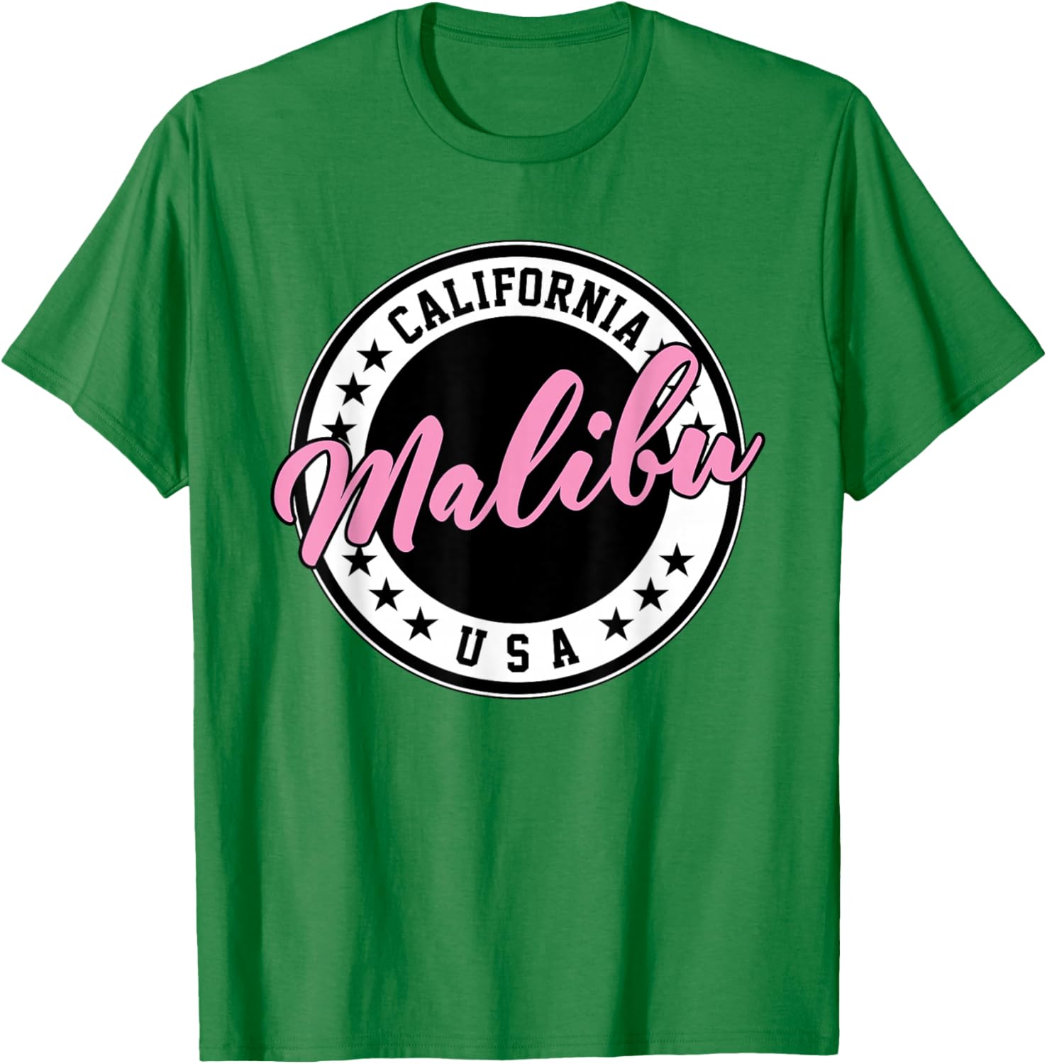 Malibu California Pink Script Circle T-Shirt for Trendy Summer Style - 2