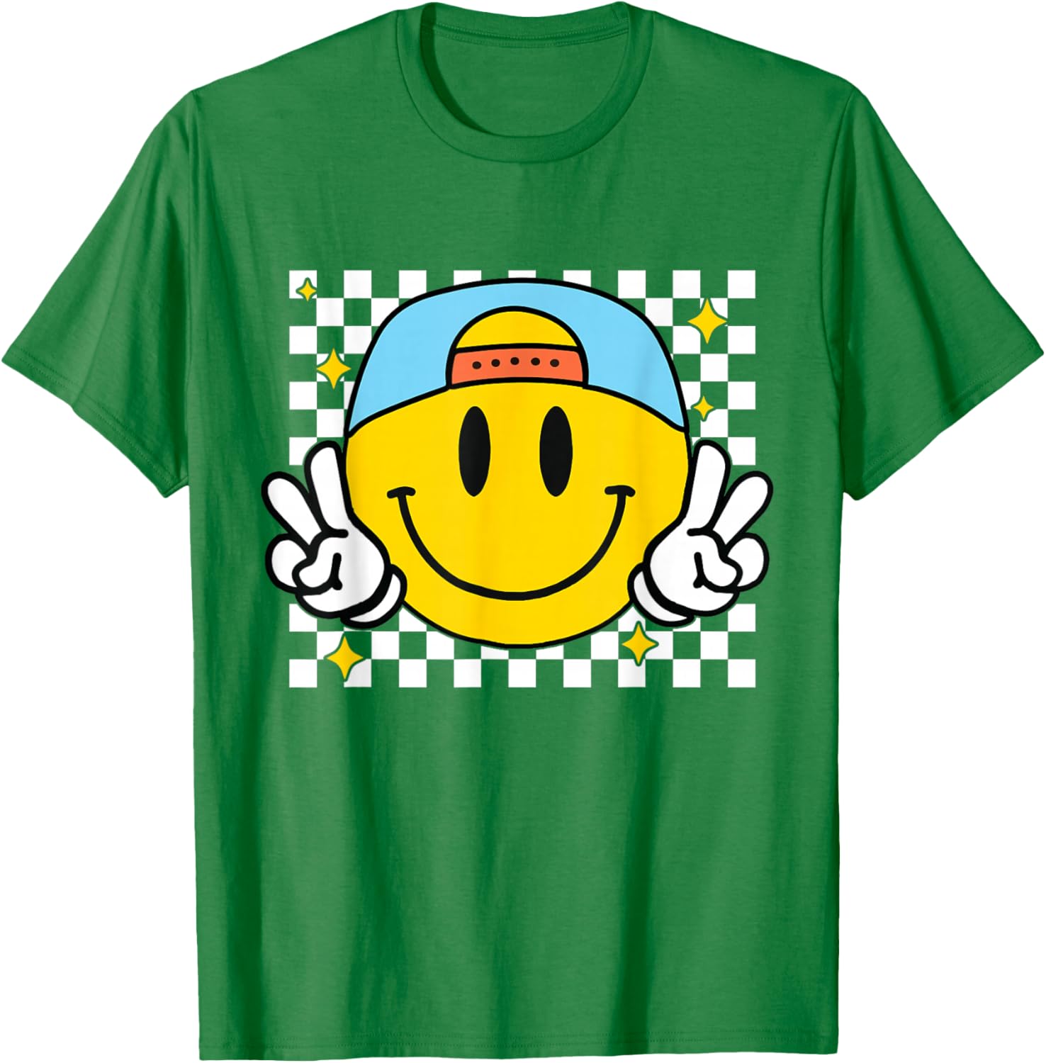Happy Yellow Smile Face Checkered T-Shirt for Fun and Joyful Style - 3