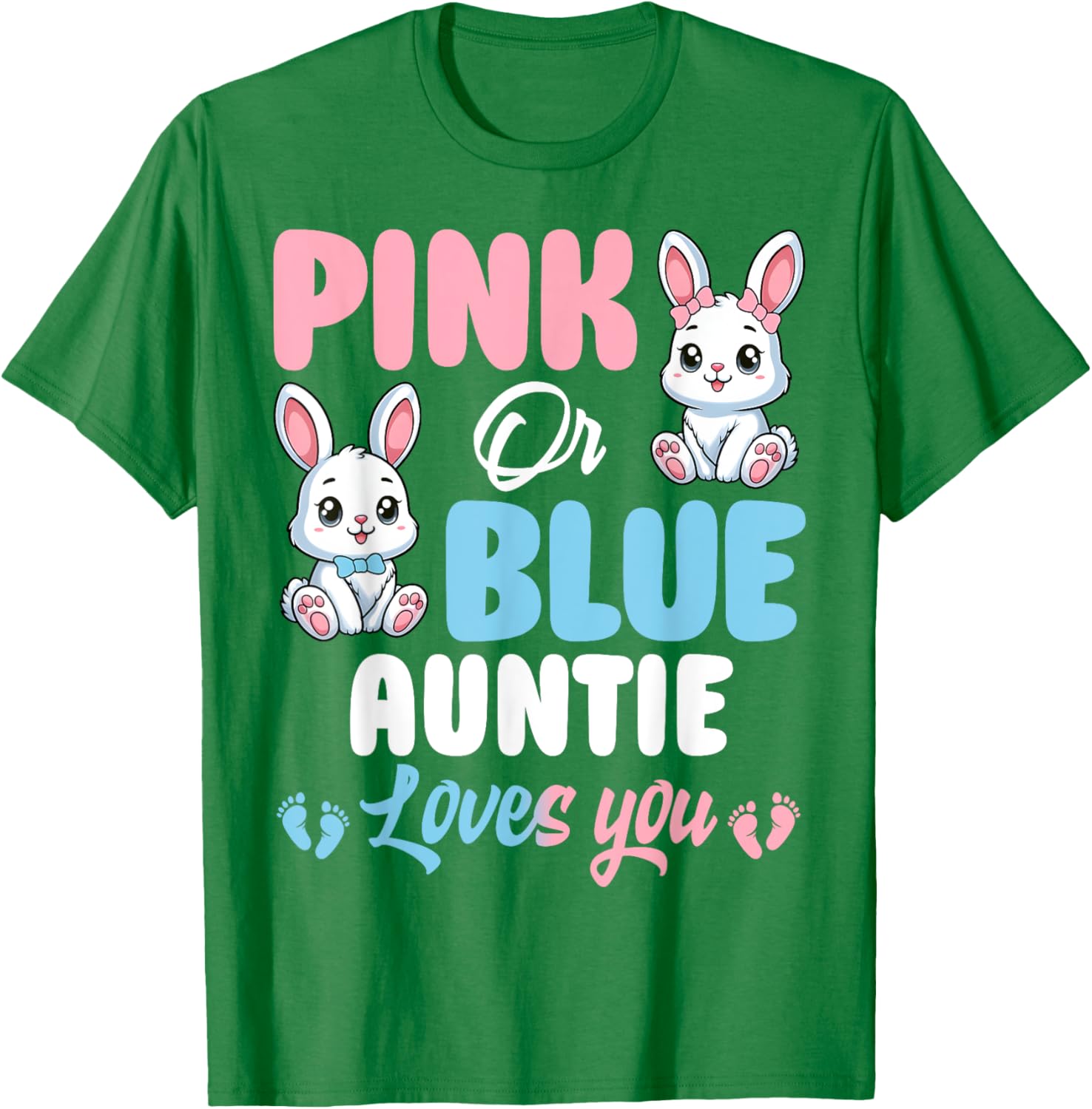 Pink or Blue Auntie Loves You Bunny Gender Reveal Party T-Shirt - 4