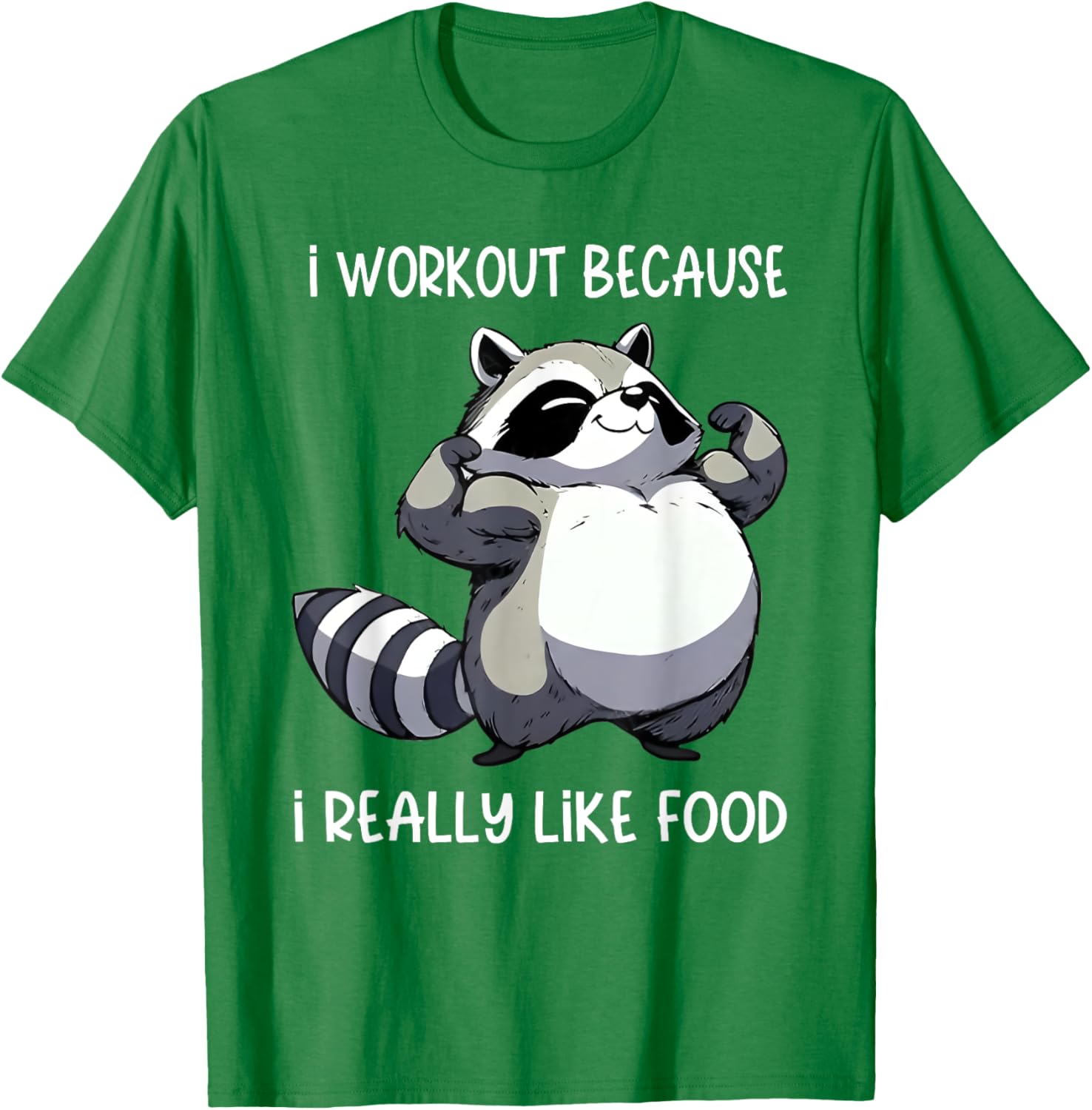 Funny Raccoon Biceps Pose T-Shirt for Food Lovers and Fitness Fans - 14