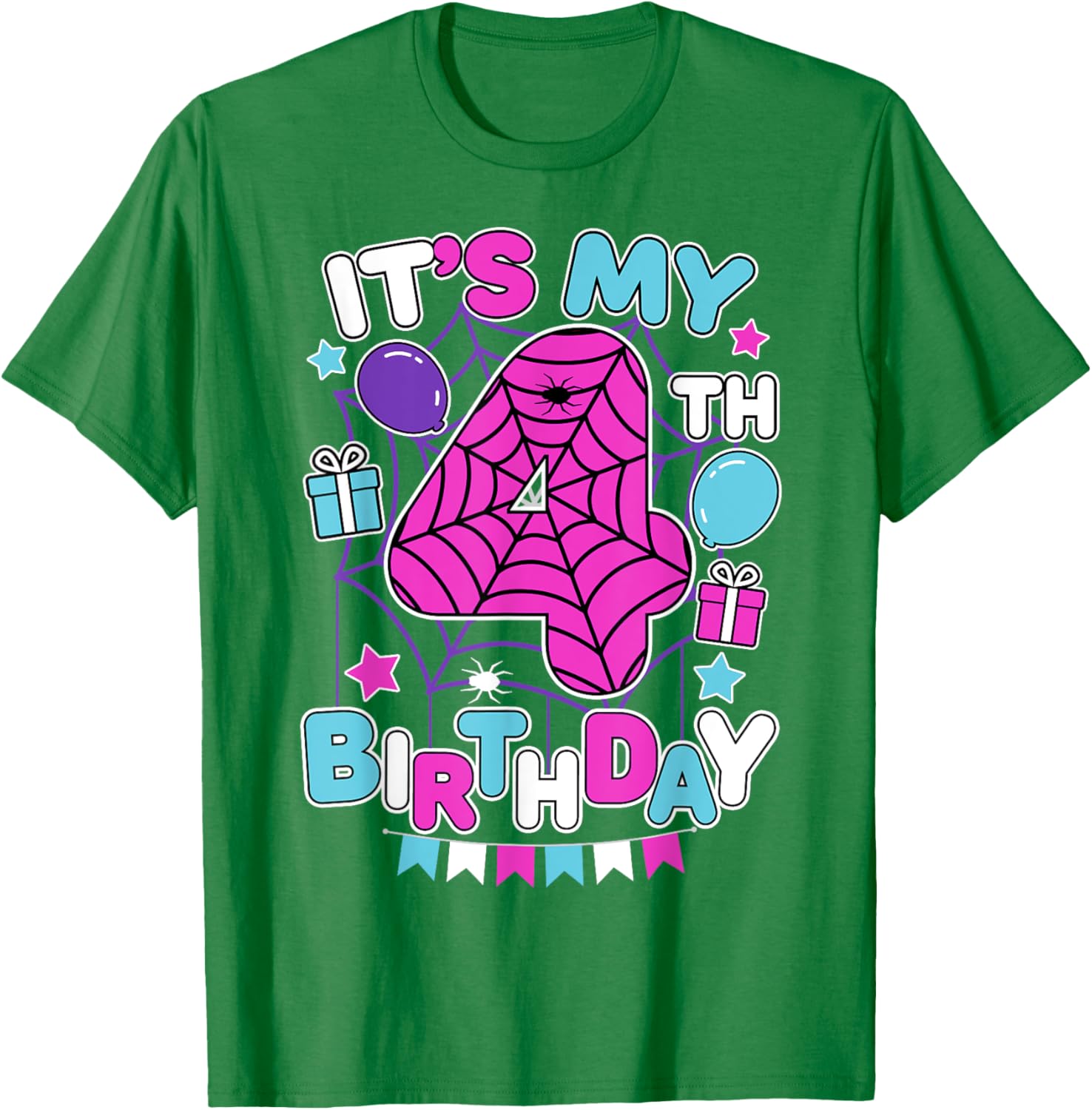 Cute 4th Birthday Spider Web T-Shirt for Girls Halloween Party - 16