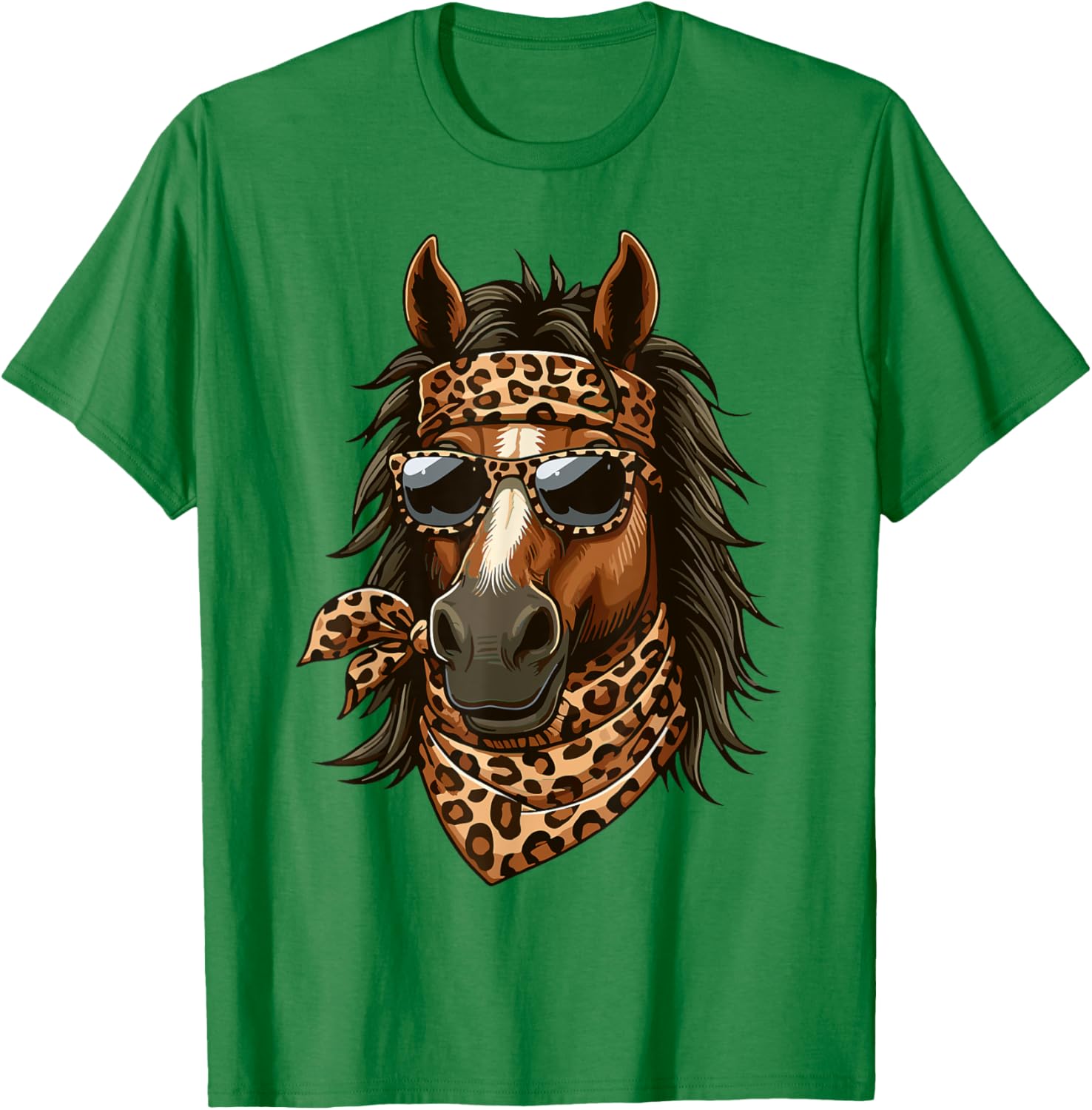 Stylish Horse in Leopard Scarf and Sunglasses T-Shirt for Animal Lovers - 13