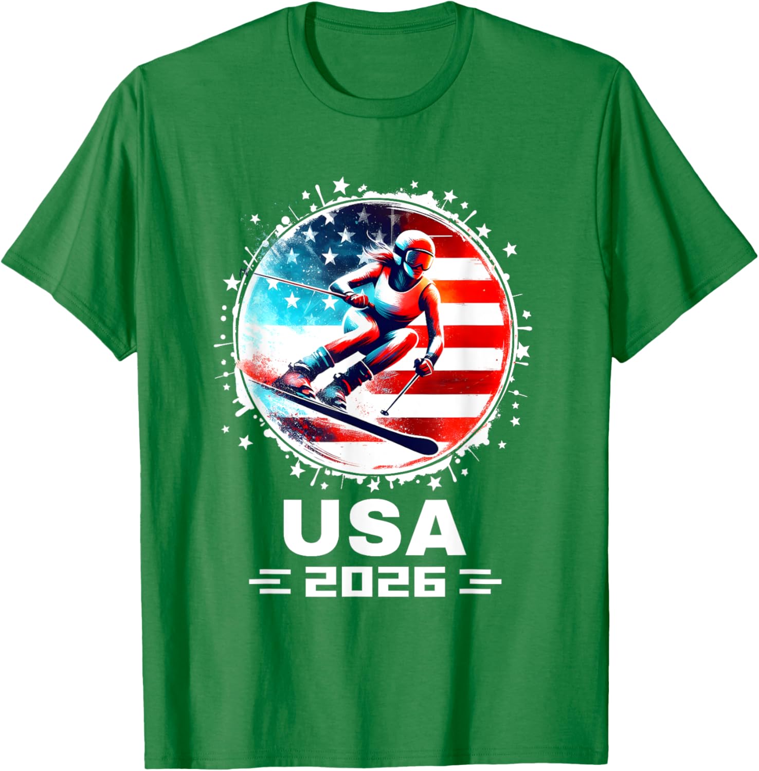 Skier USA Team 2026 American Flag Women's Skiing T-Shirt - 21