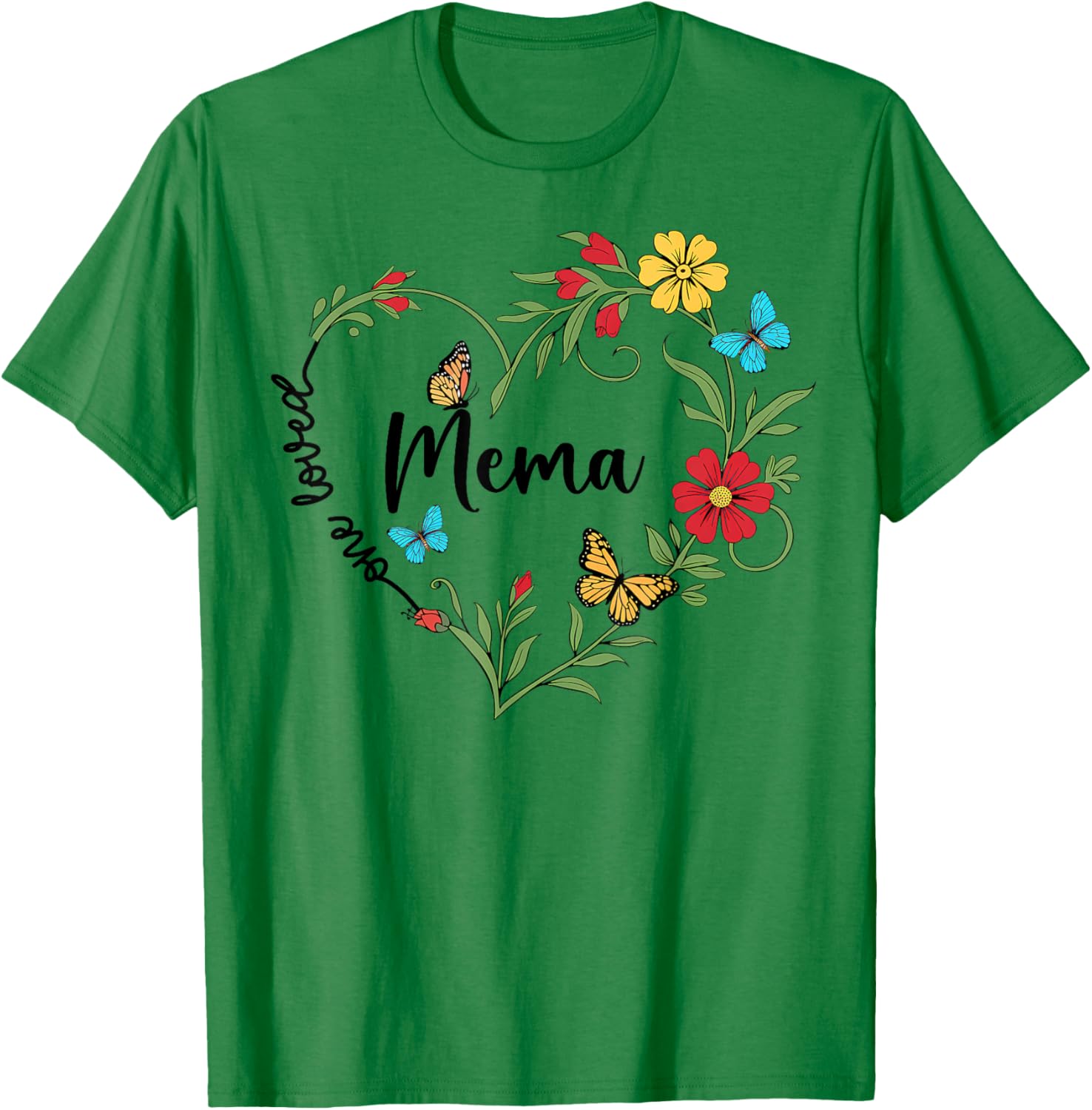 Floral One Loved Mema Heart T-Shirt for Mom and Grandma on Mother's Day - 16