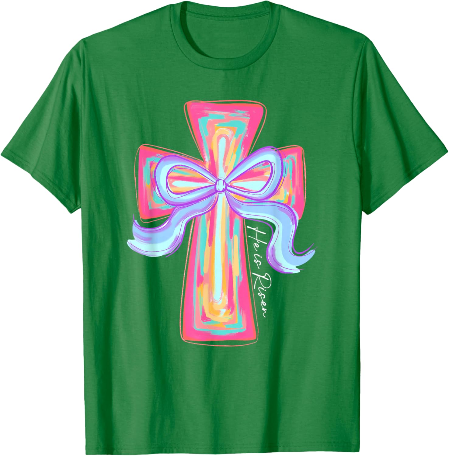 He is Risen Jesus Easter T-Shirt with Coquette Bow for Celebration - 5