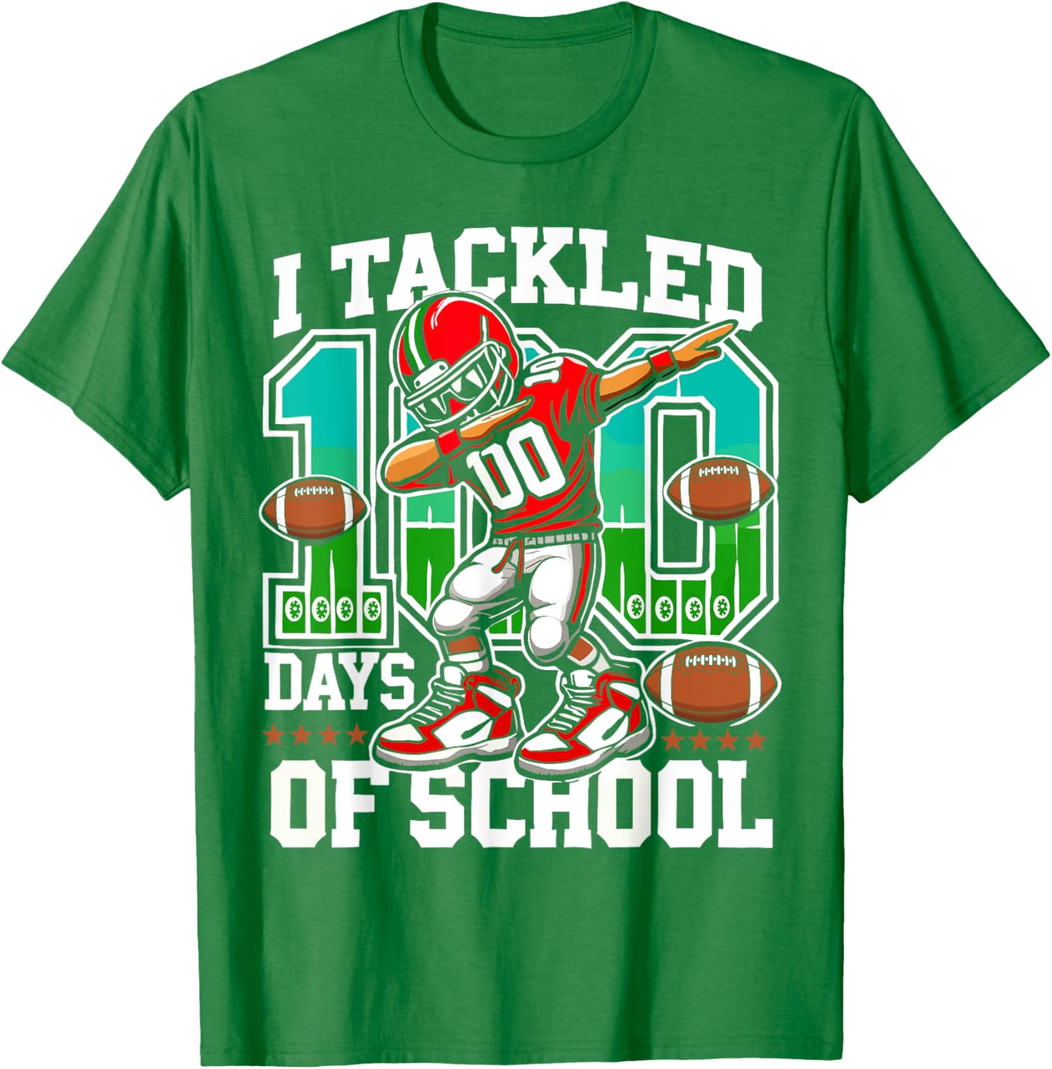 100 Days of School Football Teacher Student T-Shirt for Celebrating Fun - 13