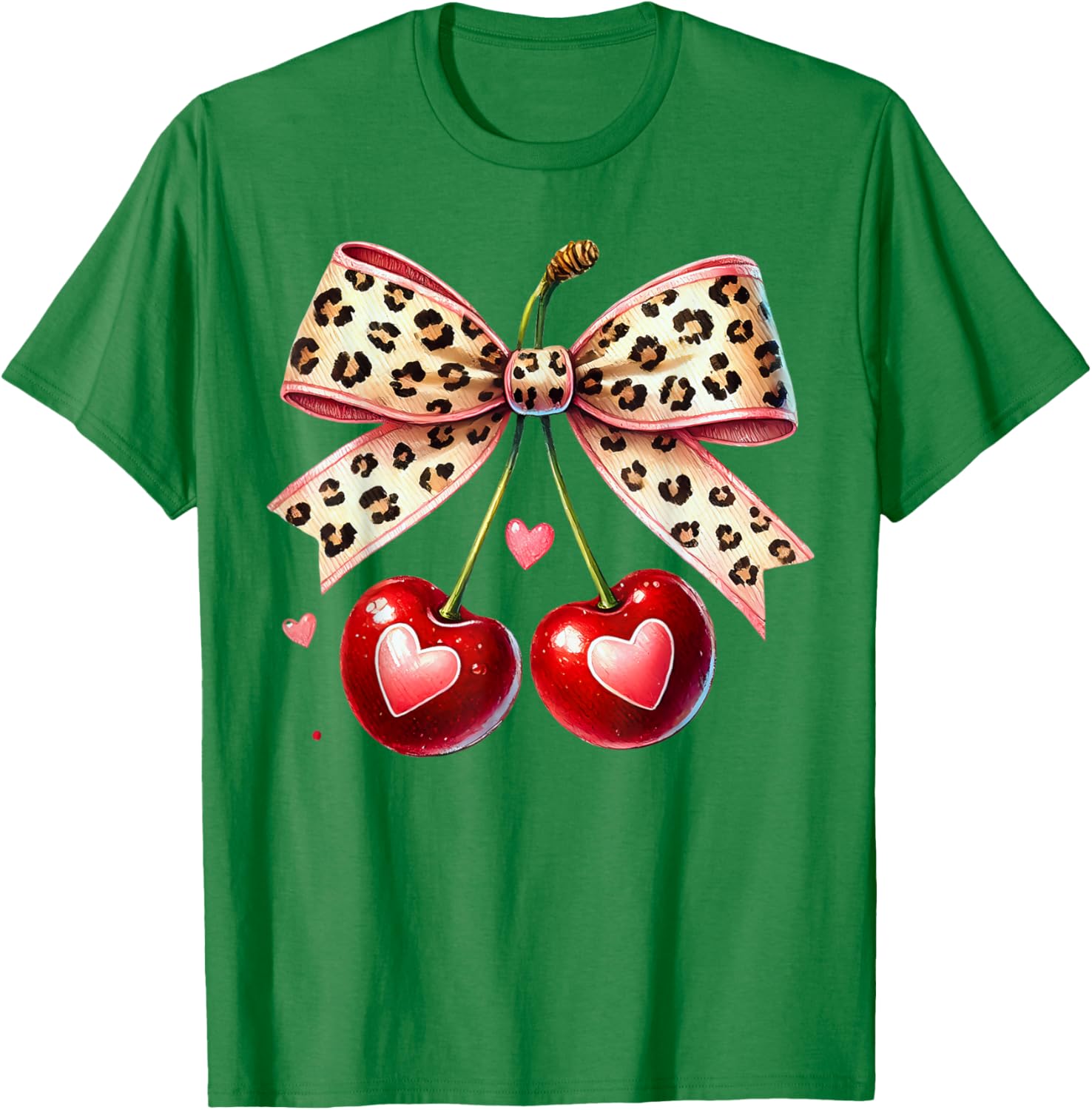 Coquette Cherry Heart Leopard Ribbon Bow T-Shirt for Valentine's Day - 7