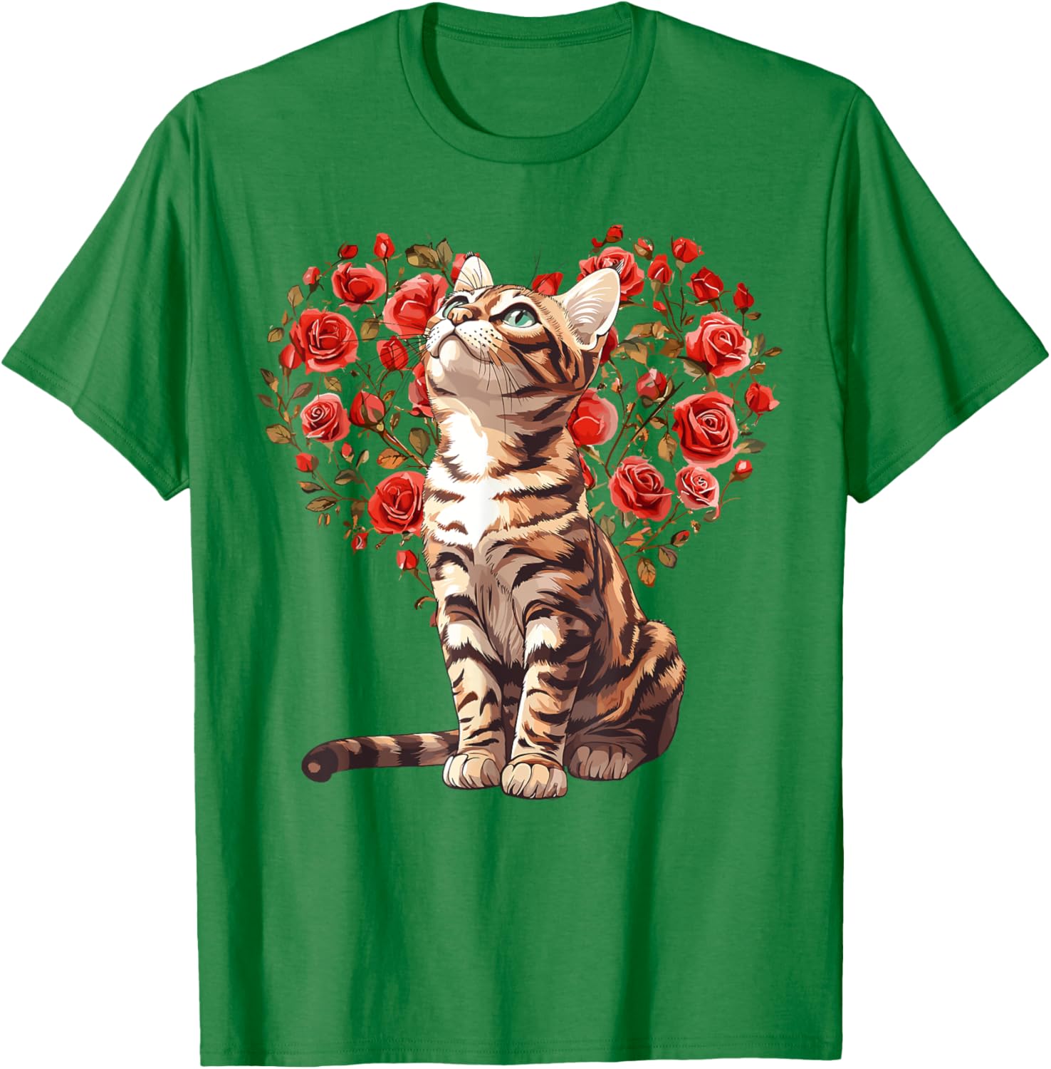 Bengal Cat Valentine's Day Heart Floral Design T-Shirt for Cat Lovers - 14