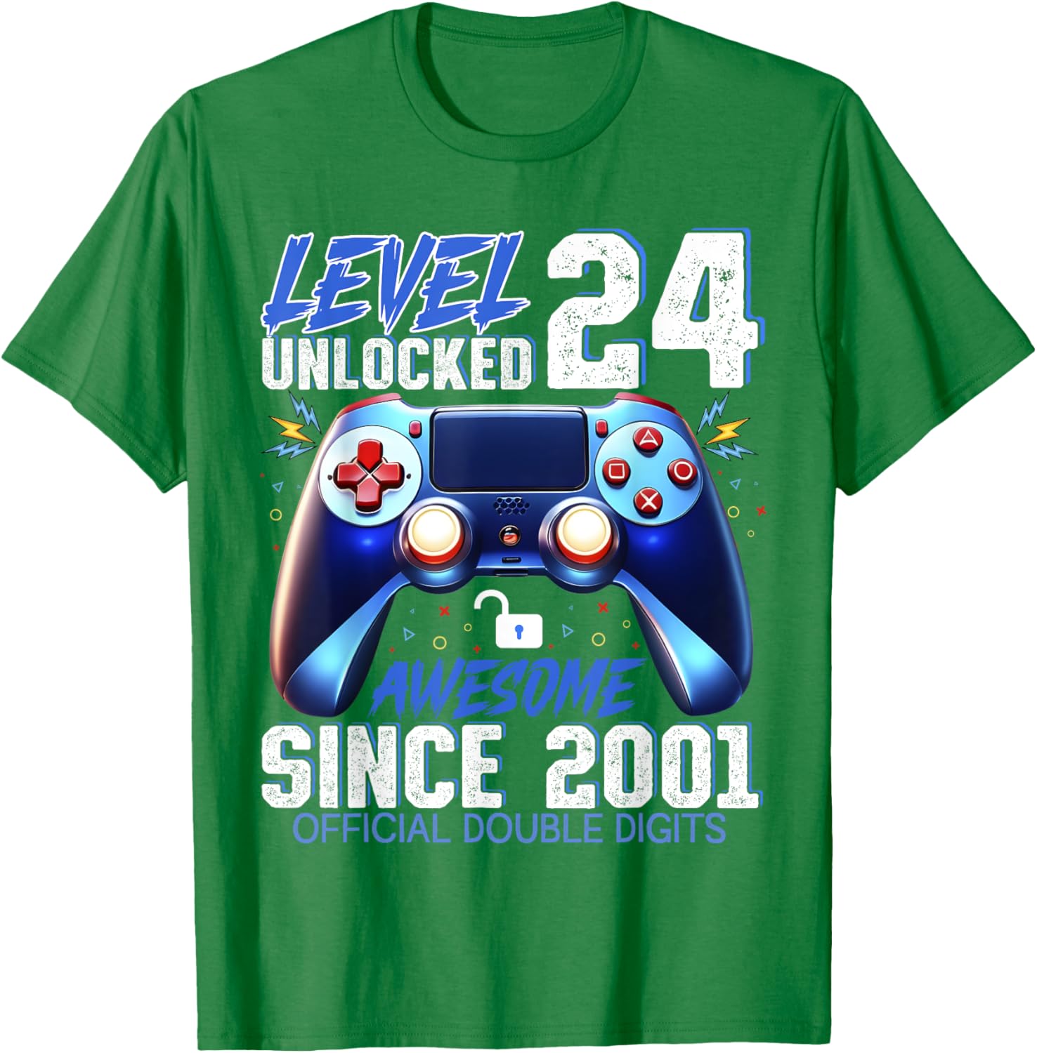 Level 24 Unlocked Gaming T-Shirt for 24th Birthday Fun Since 2001 - 8