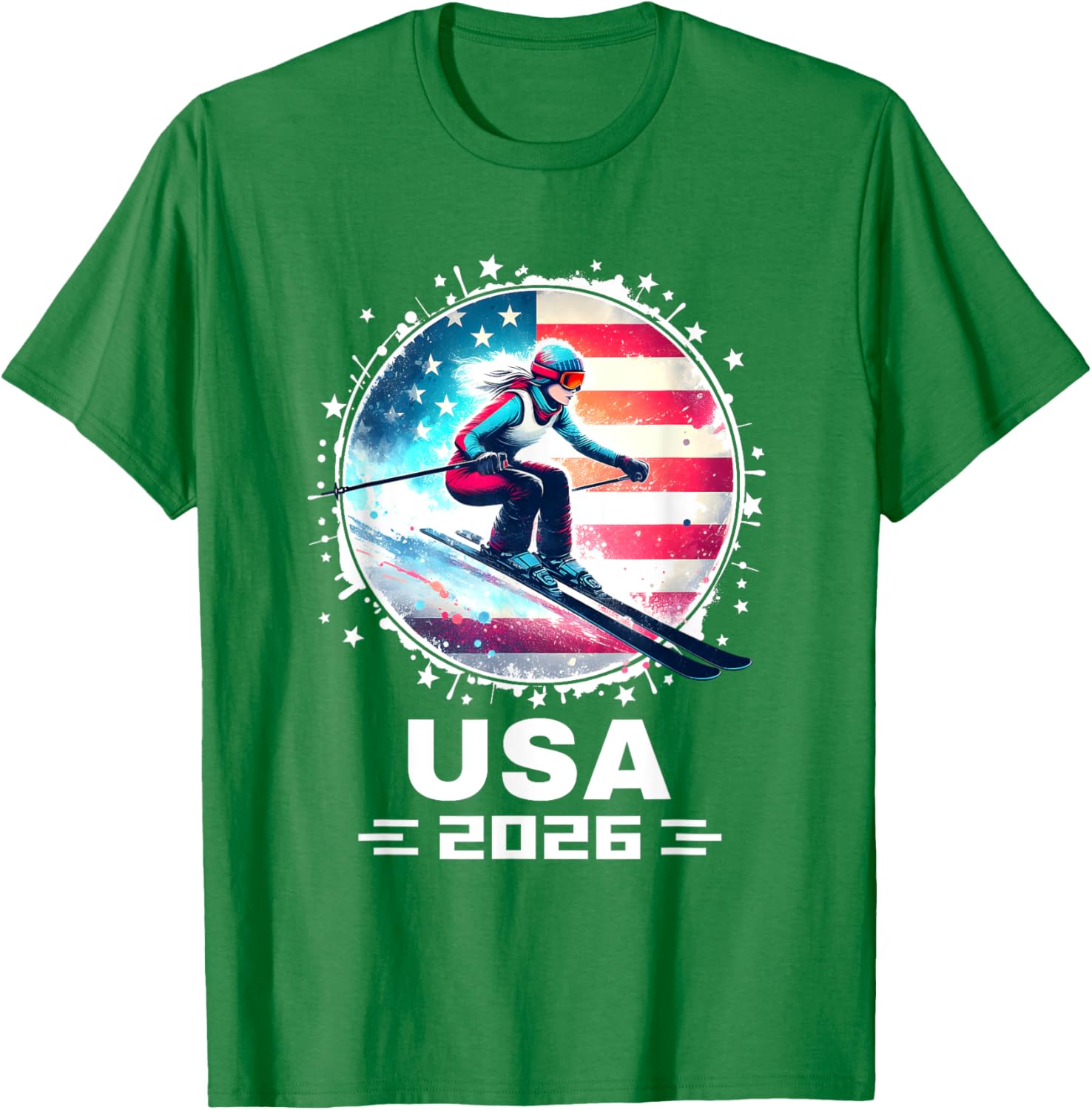 Skier USA Team 2026 Women's American Flag Skiing T-Shirt - 19