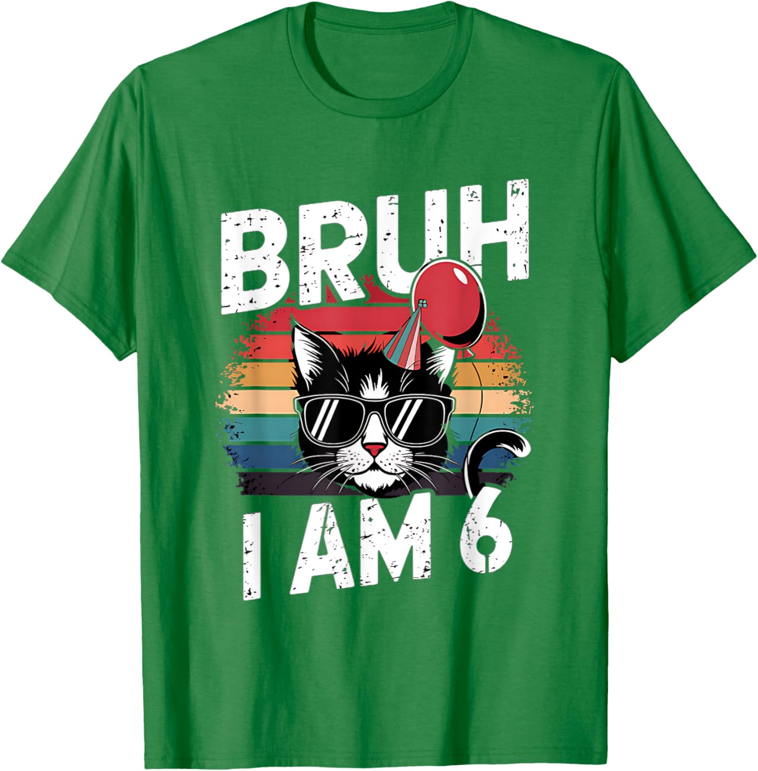 Retro Sunset Cat T-Shirt for Kids 6th Birthday Party Celebration - 15