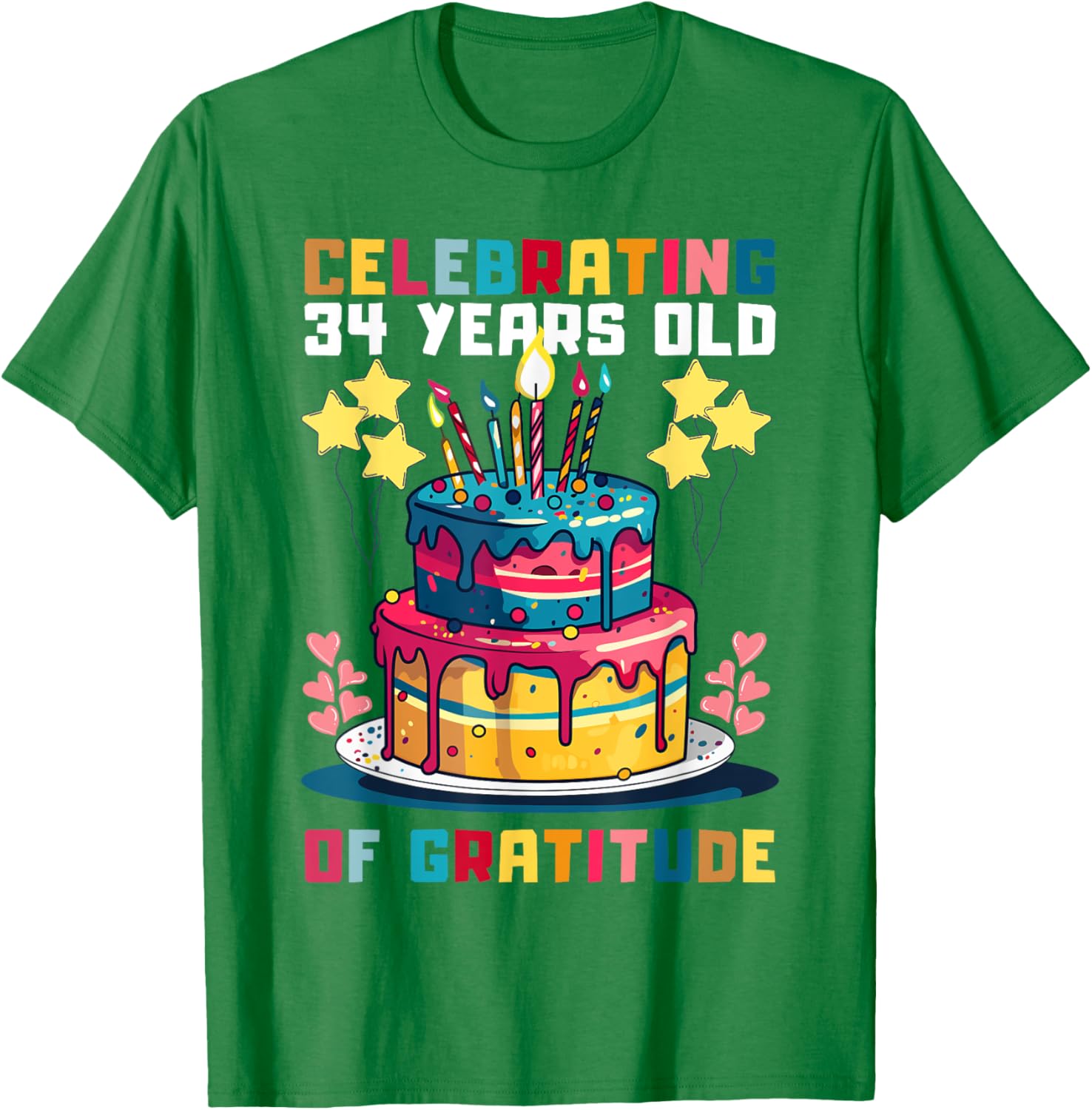 Celebrating 34 Years of Gratitude Fun Birthday T-Shirt for All Ages - 13