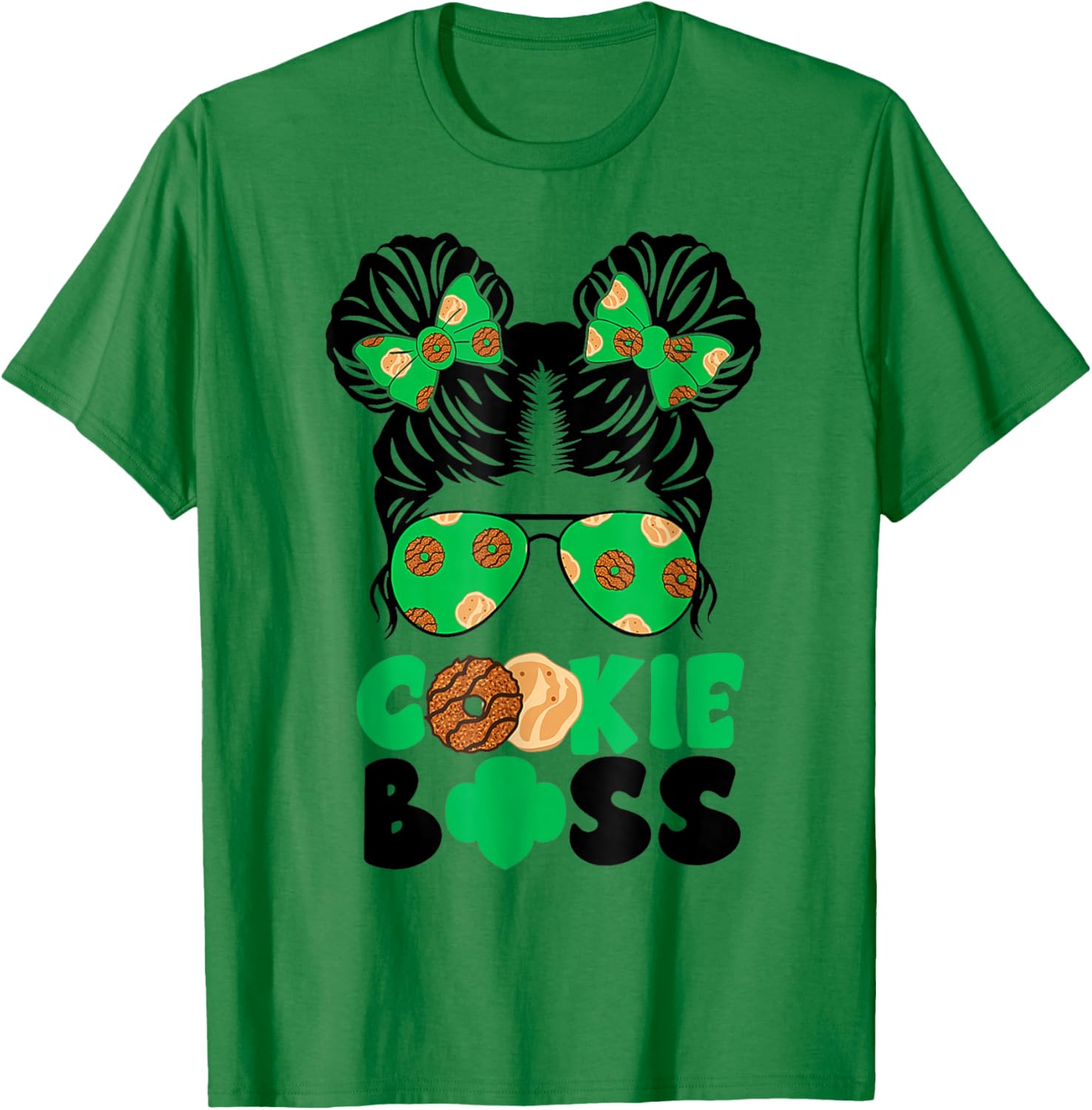 Scout Cookie Boss Girls Messy Bun Sunglasses T-Shirt for Kids - 11