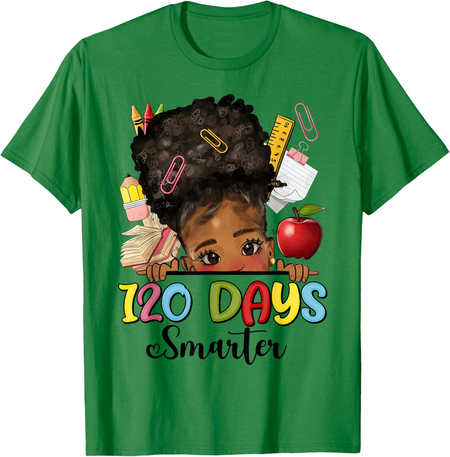 Messy Bun 120 Days Smarter Afro Girl T-Shirt for School Fun - 5