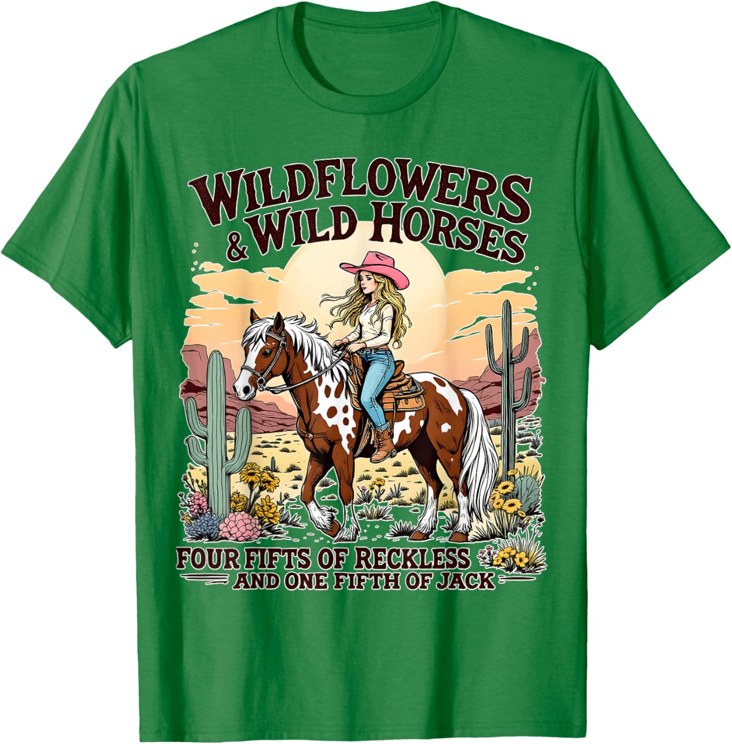 Wild Flowers and Wild Horses Southern Sunset Cowgirls T-Shirt for Women - 5