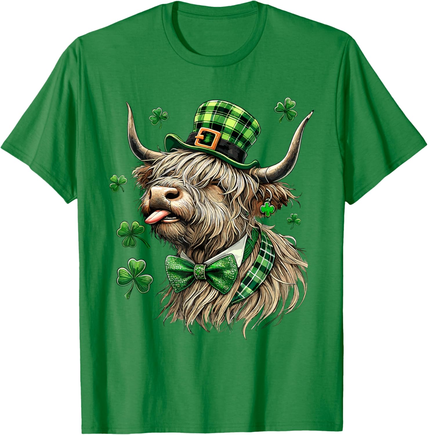 St. Patrick's Day Highland Cow T-Shirt with Lucky Shamrock Design - 22