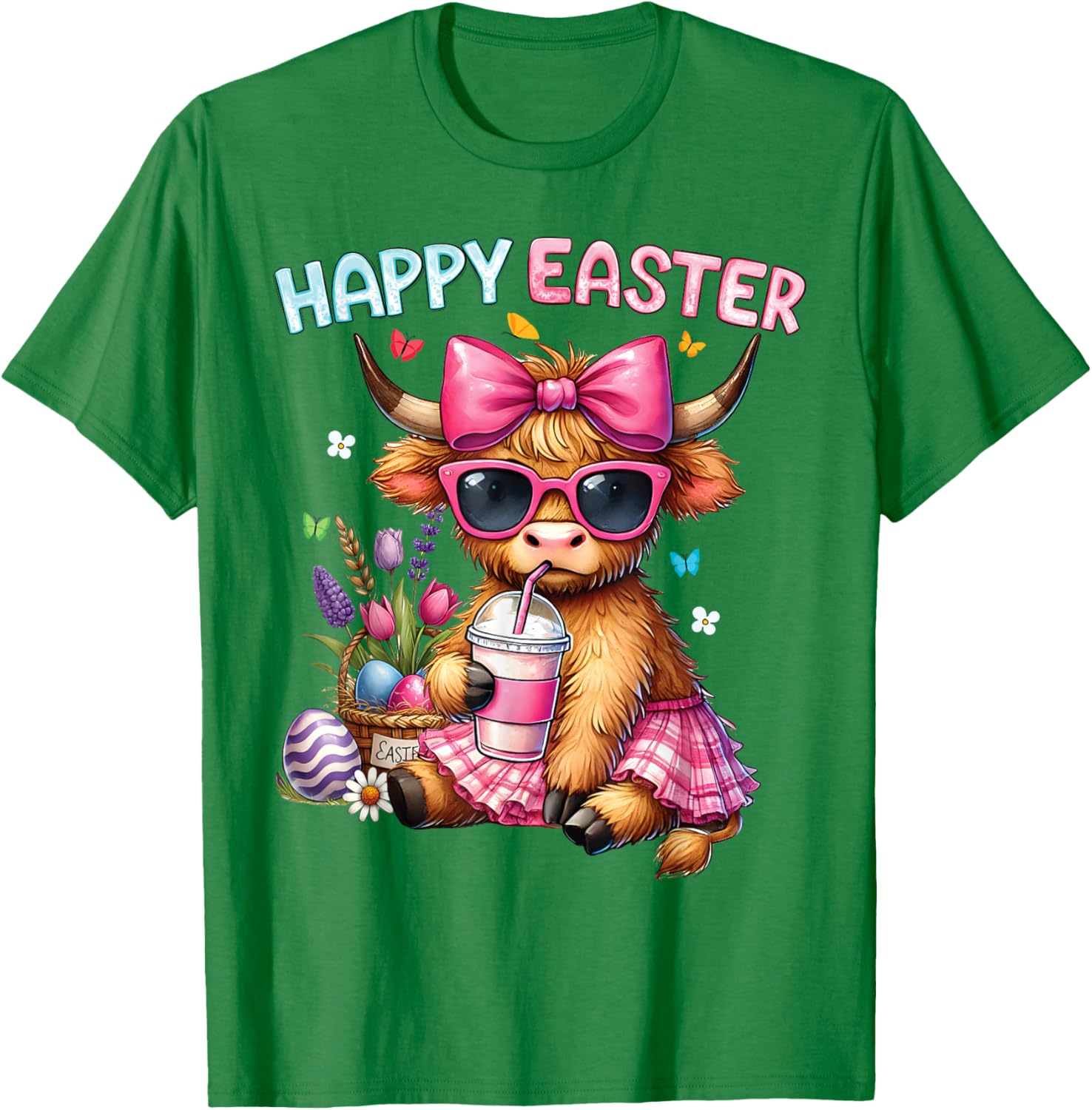 Happy Easter Highland Cow Bunny T-Shirt for Women and Kids - 12