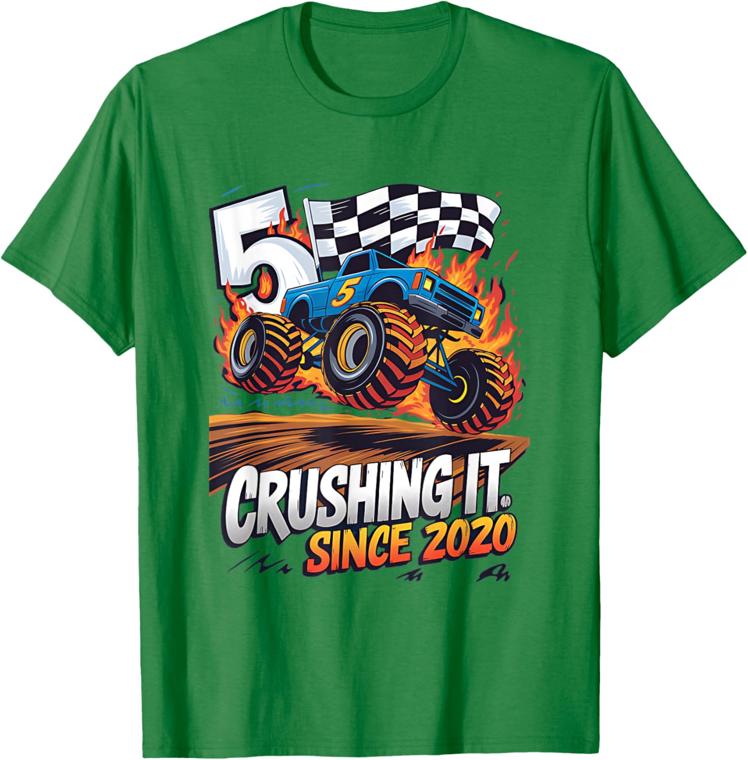 5th Birthday Kids Monster Truck T-Shirt Crushing It Since 2020 - 10