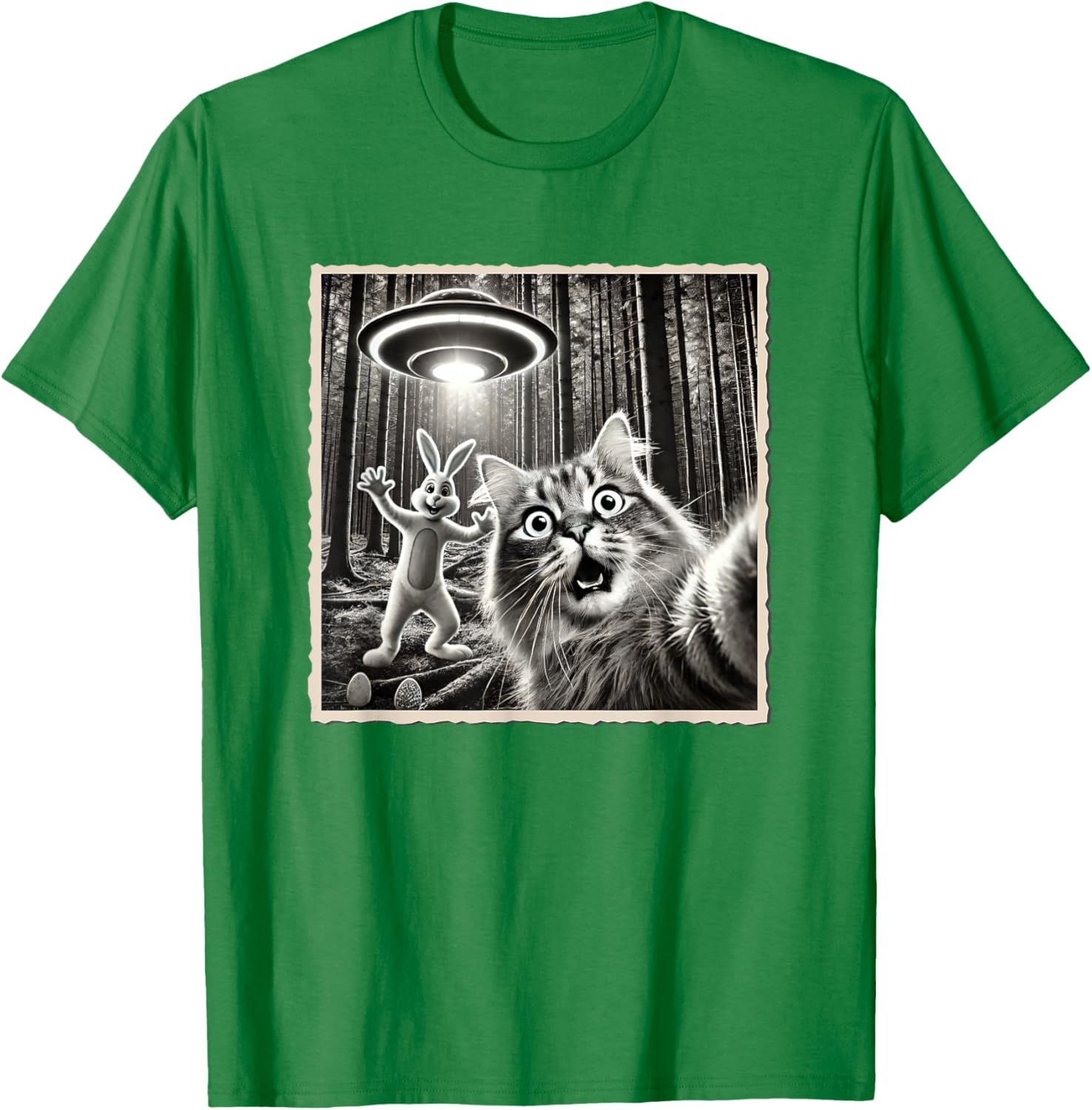 Funny Easter Bunny T-Shirt with Cat and UFO Selfie Design for Kids - 10