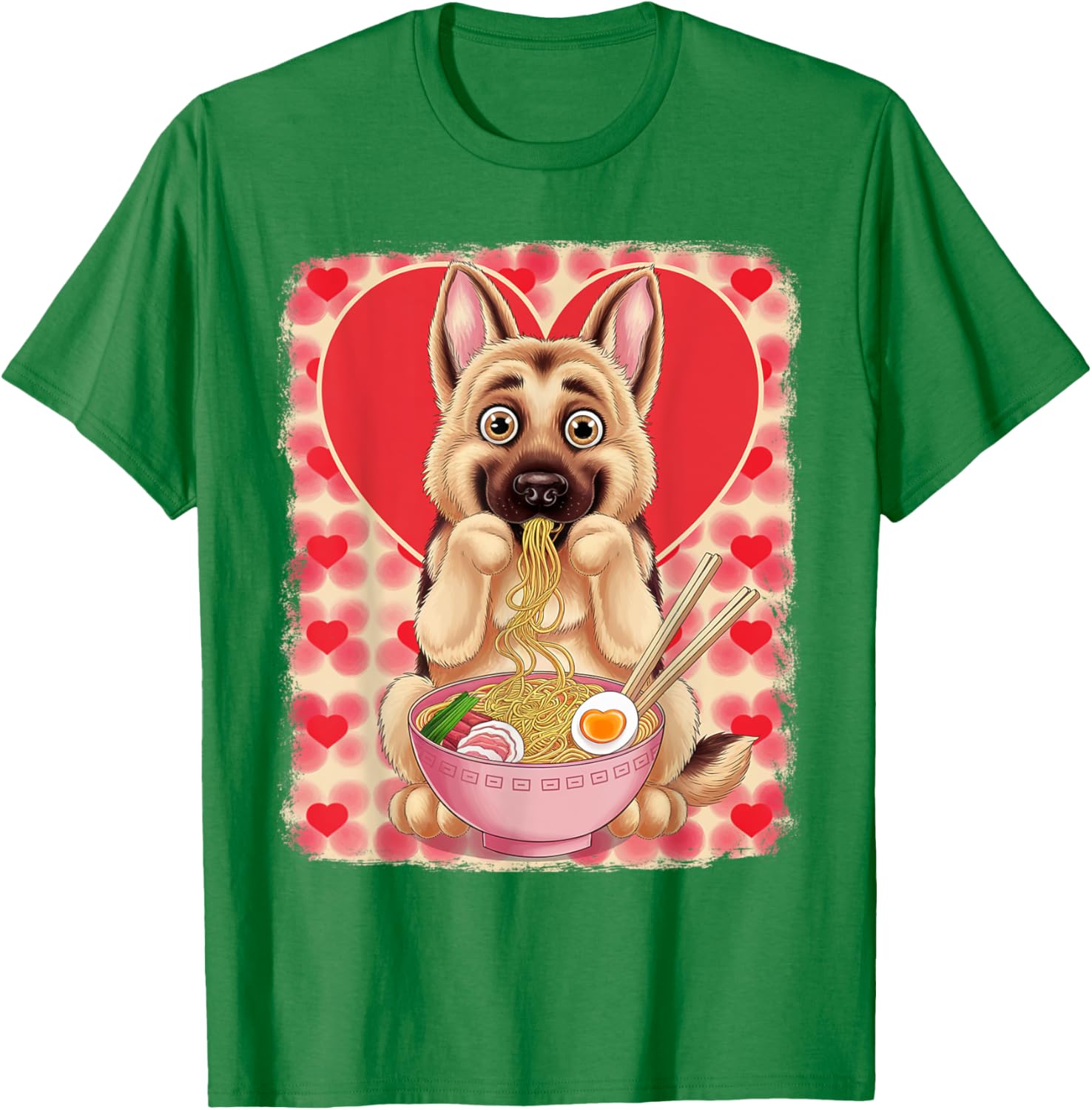 Adorable German Shepherd Eating Ramen Noodles Valentine's Day T-Shirt - 18
