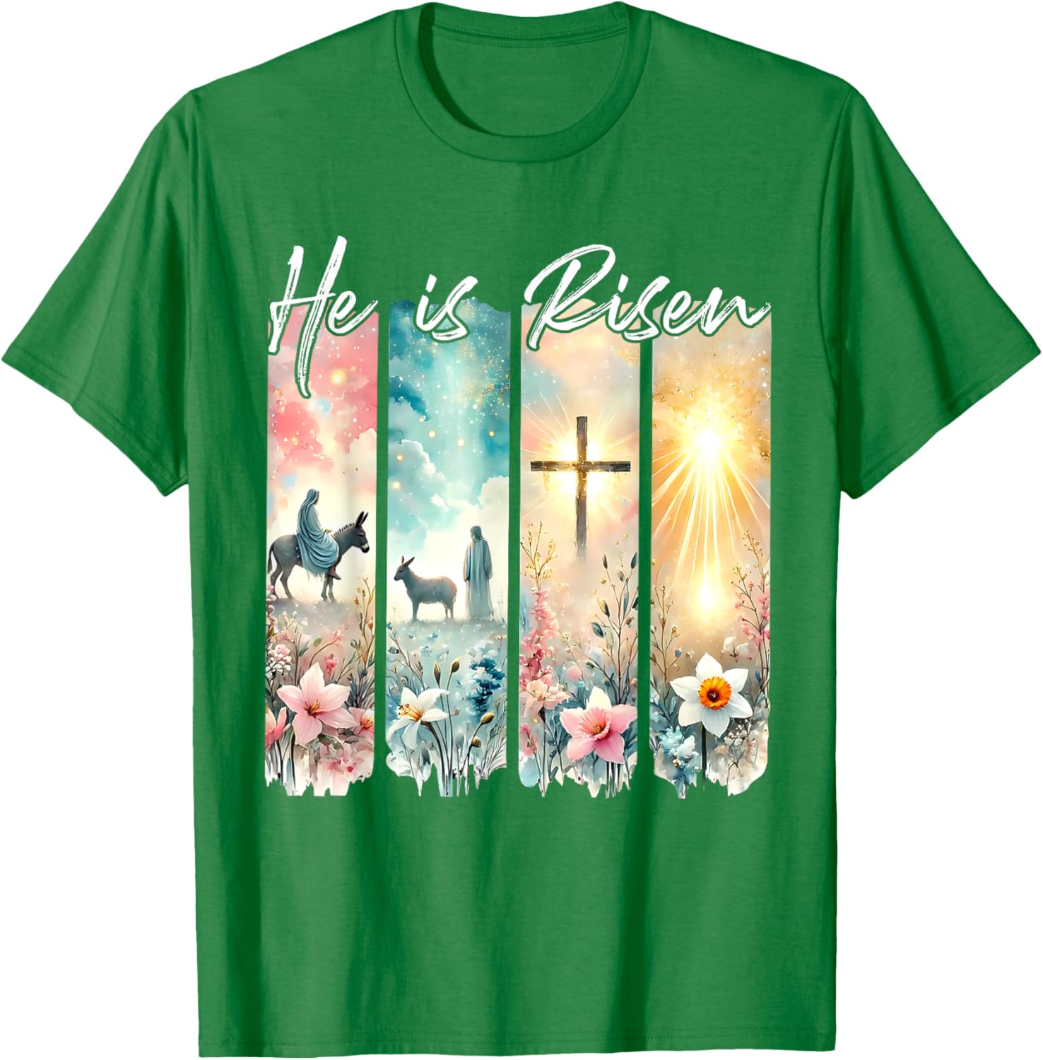 He Is Risen Floral Easter T-Shirt with Jesus Cross Design for Christians - 22