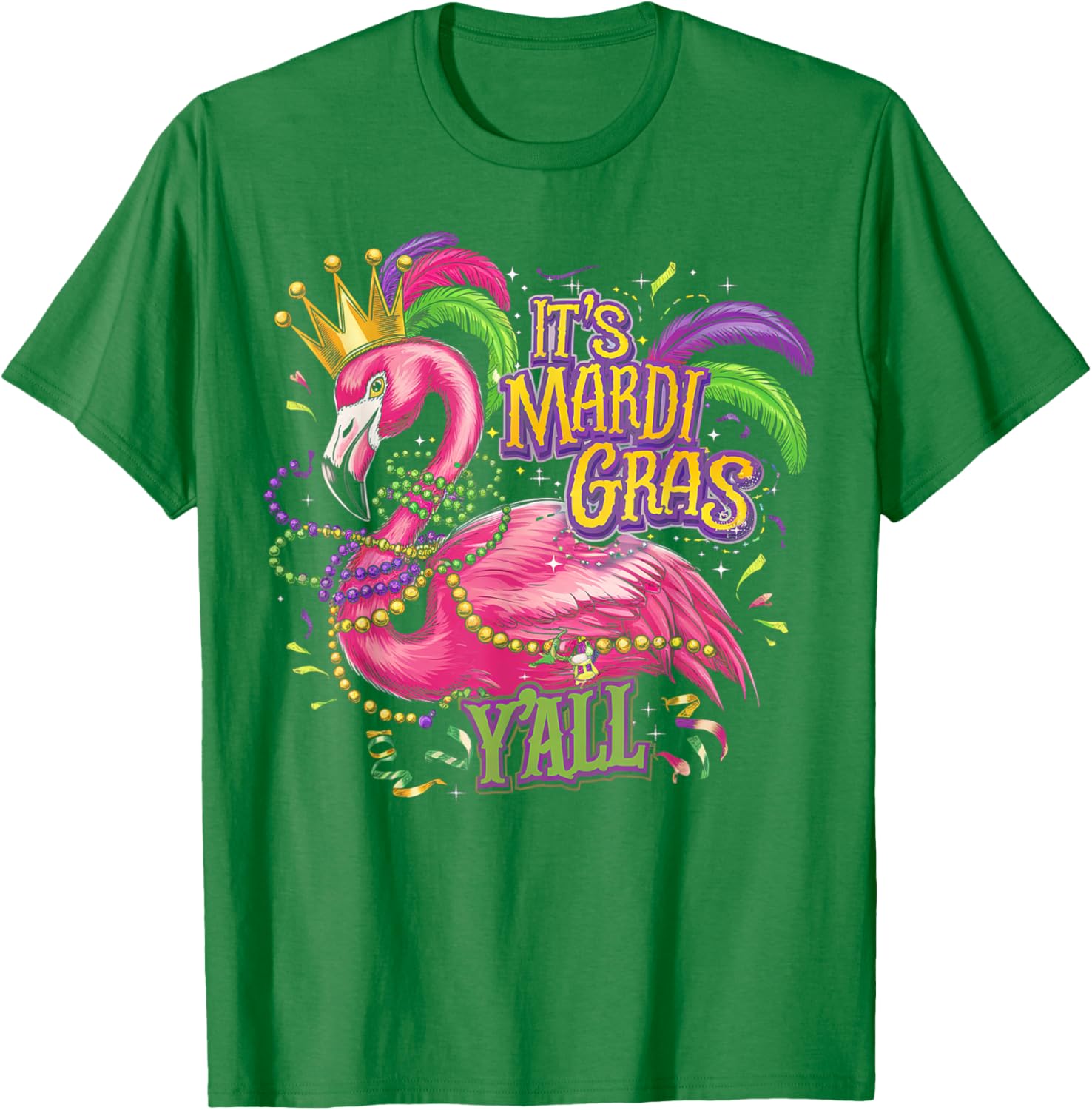 Mardi Gras Y'all Flamingo Costume T-Shirt for Fun Celebrations - 9