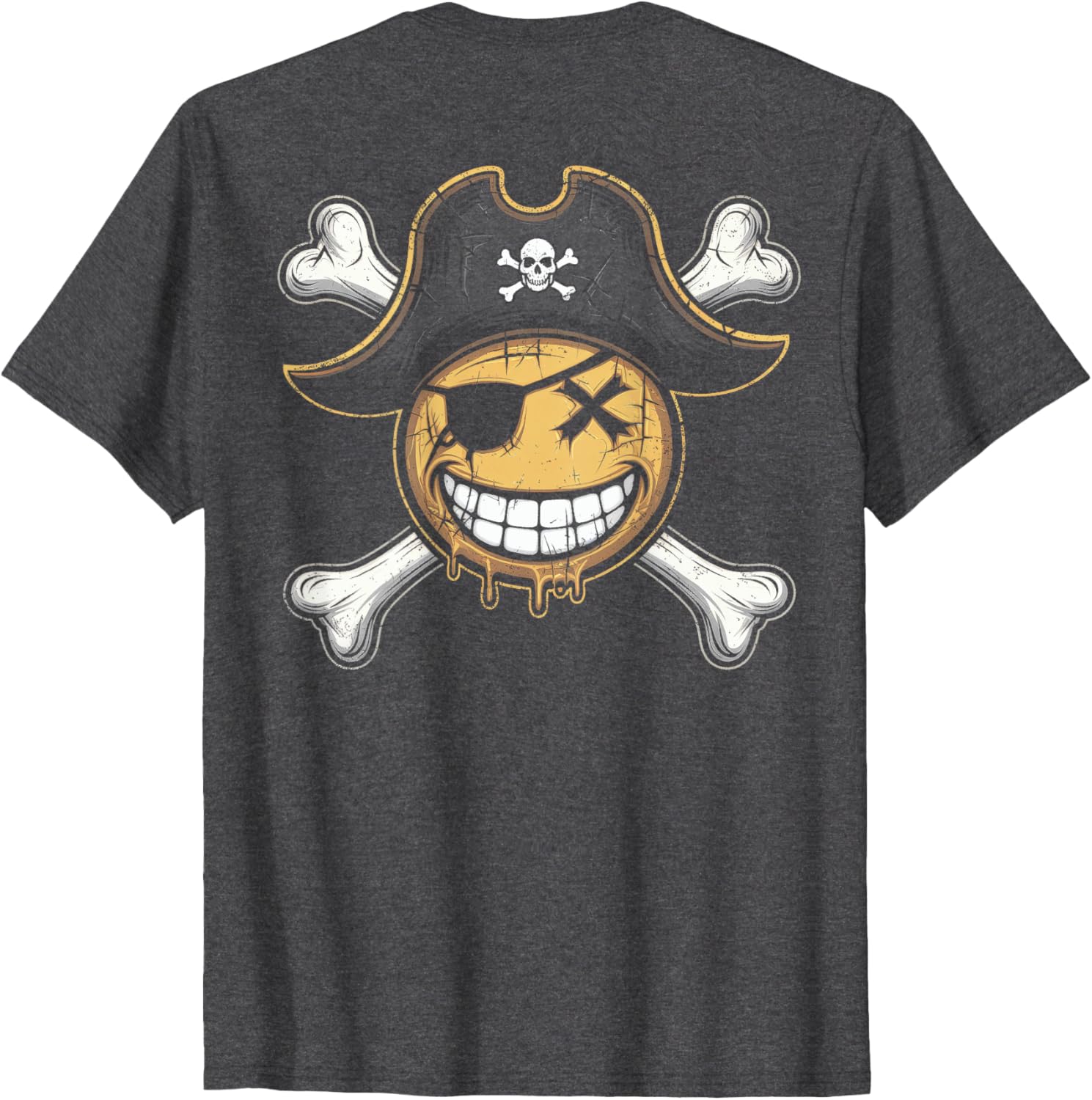 Pirate Captain Smiling Face T-Shirt with Fun X Eyes Backprint Style - 8