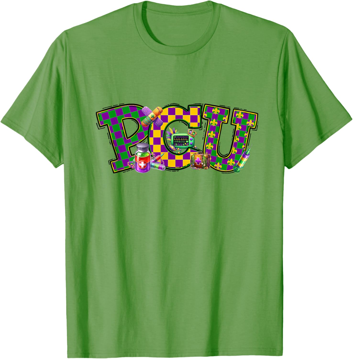 Mardi Gras PCU Nurse T-Shirt for Women - Fun Medical Care Unit Apparel - 16