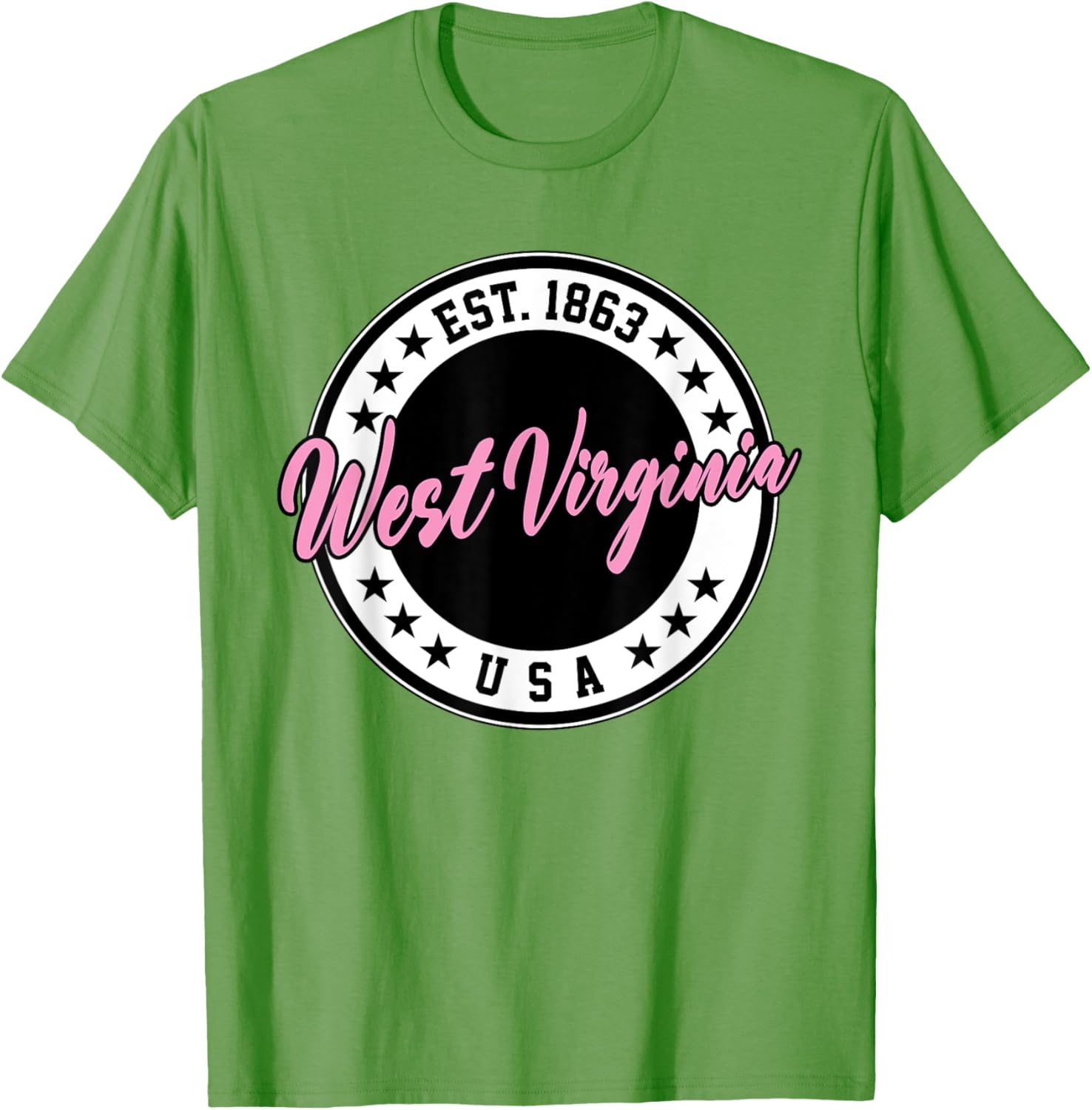 West Virginia Pink Text Script Circle T-Shirt for Women and Men - 9