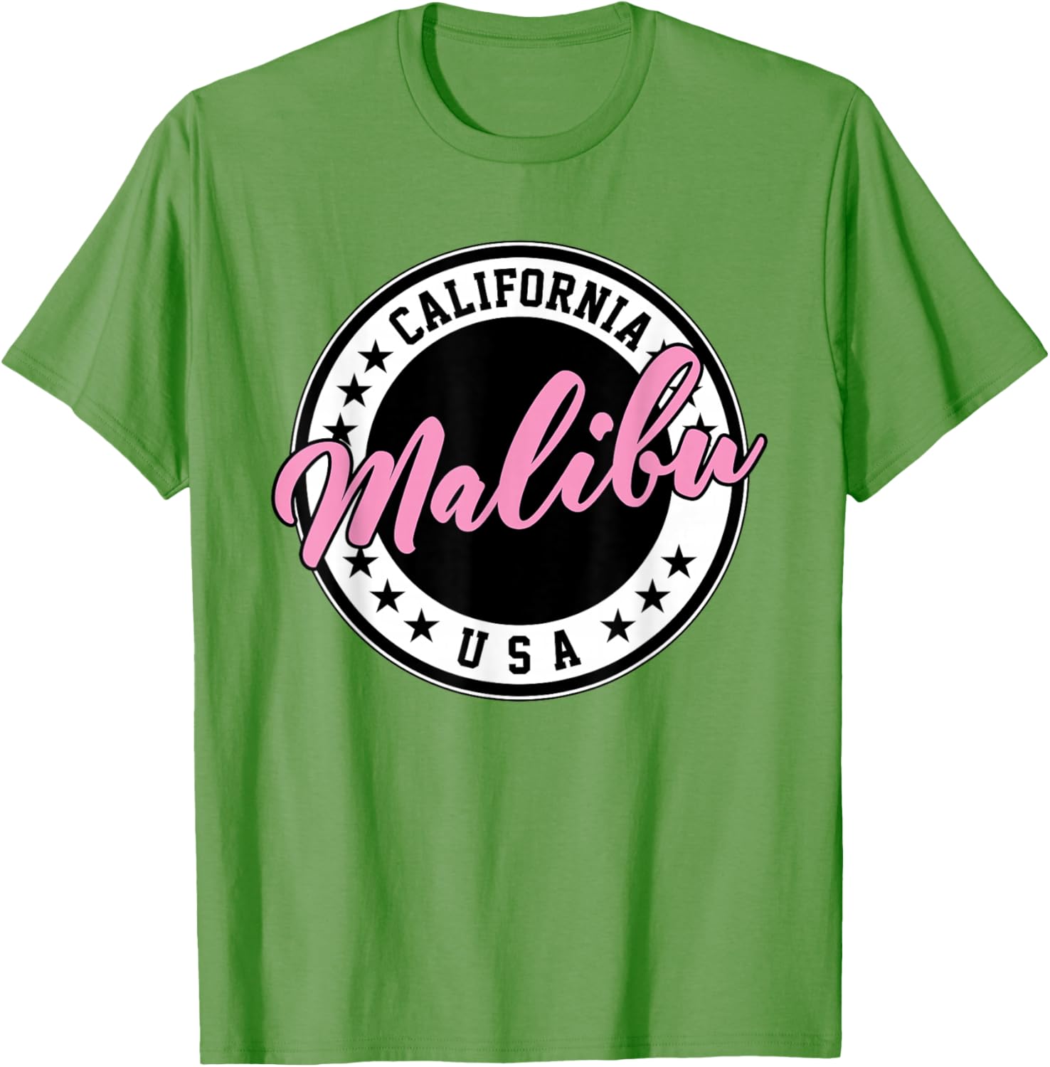 Malibu California Pink Script Circle T-Shirt for Trendy Summer Style - 13