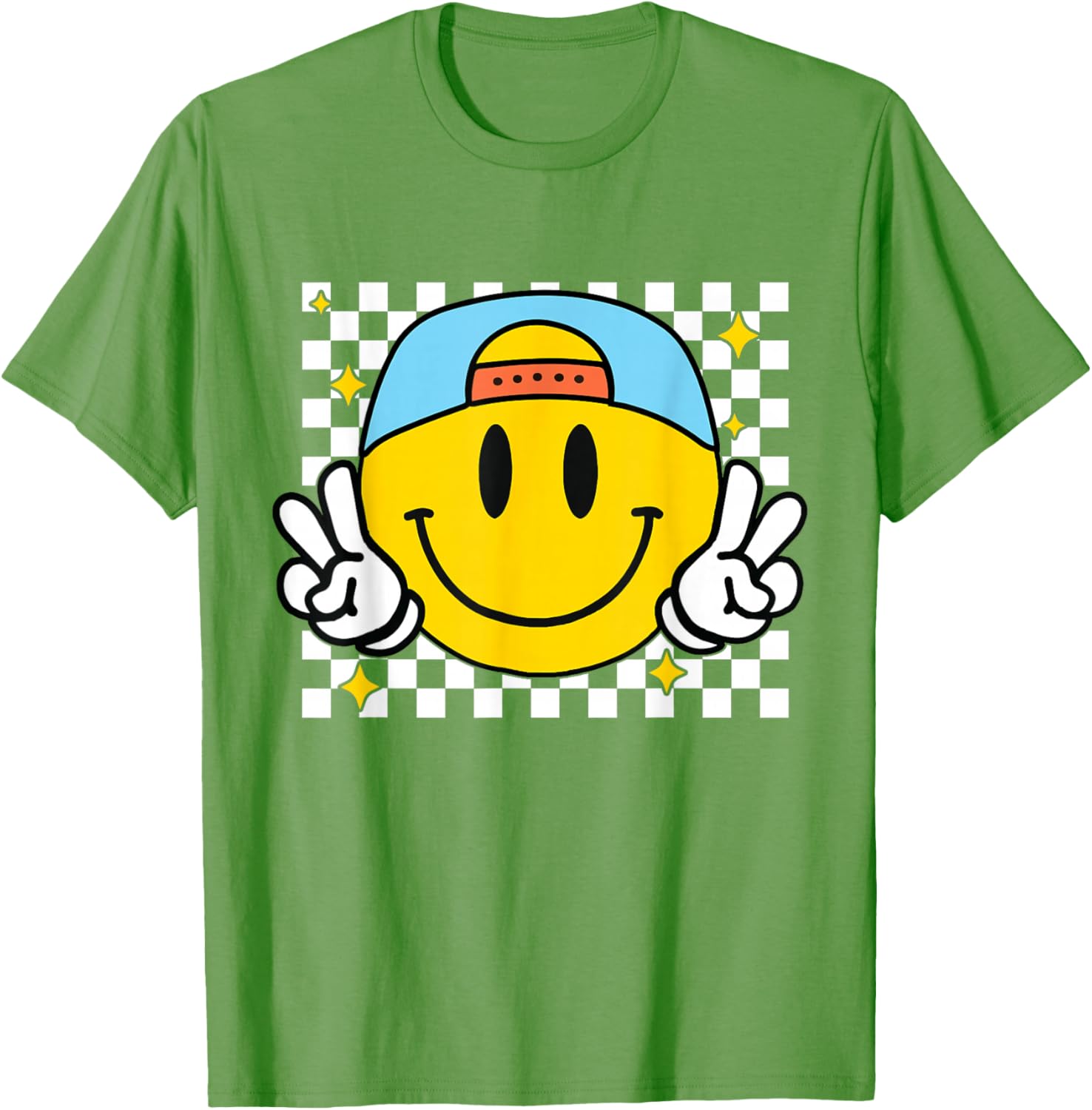 Happy Yellow Smile Face Checkered T-Shirt for Fun and Joyful Style - 5