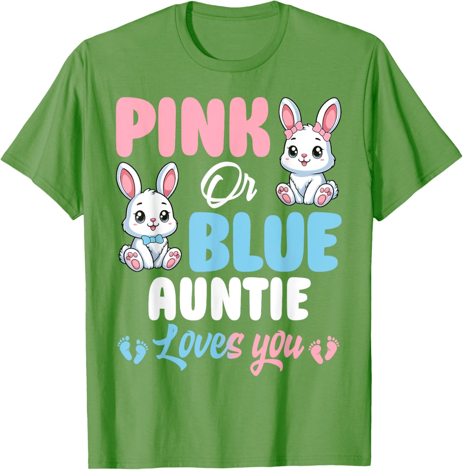 Pink or Blue Auntie Loves You Bunny Gender Reveal Party T-Shirt - 11