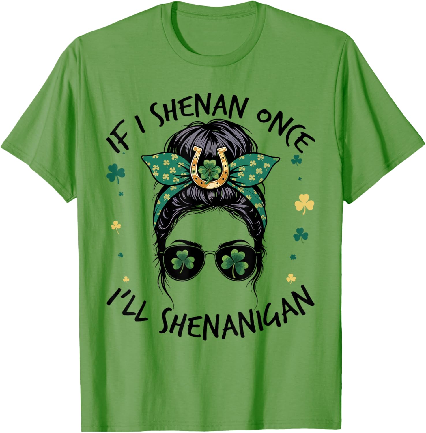 Shenanigans Messy Bun St Patricks Day T-Shirt for Fun Celebrations - 5