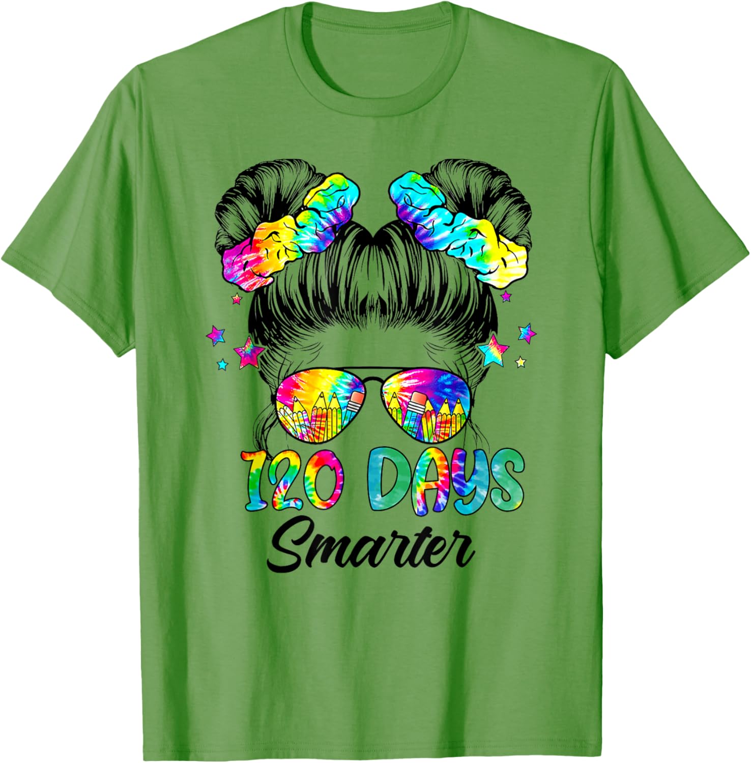 Messy Bun 120 Days of School Tie Dye Shirt for Smart Students - 4