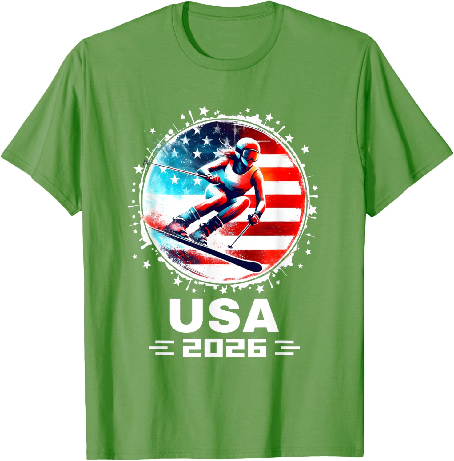 Skier USA Team 2026 American Flag Women's Skiing T-Shirt - 9