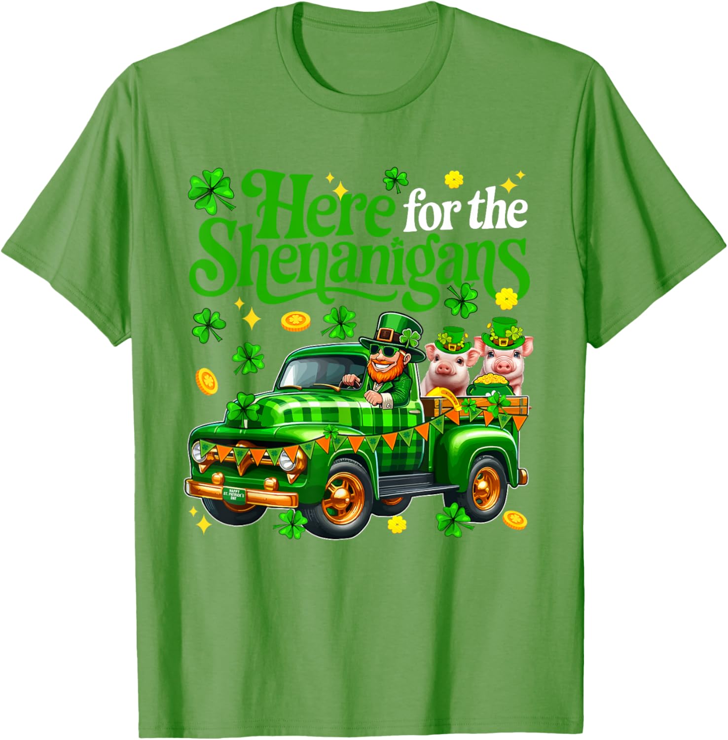 Here For The Shenanigans St Patrick's Day Pig Truck T-Shirt for Fun Lovers - 15