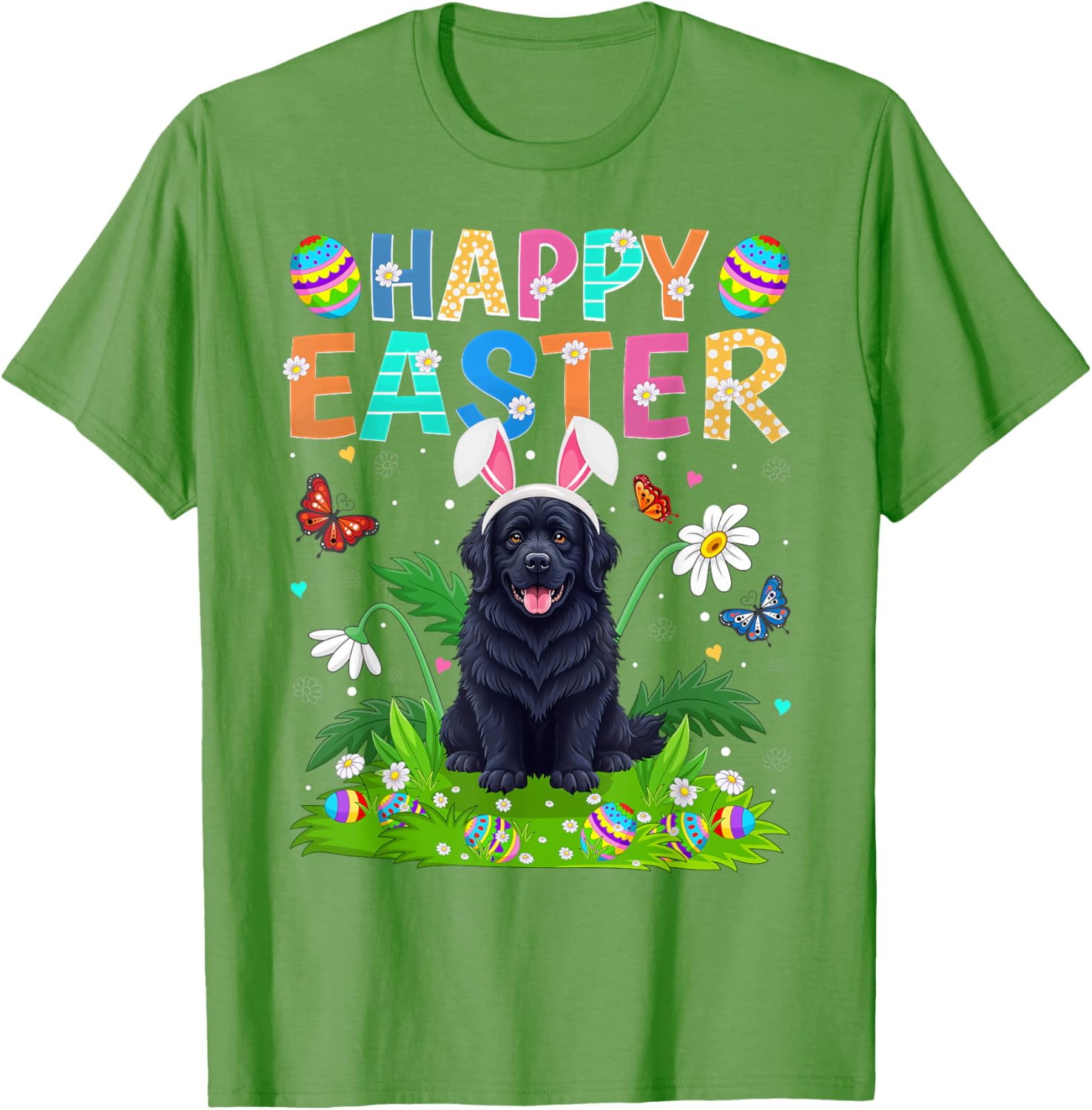 Newfoundland Dog Easter Egg Hunt T-Shirt with Bunny Ears Design - 18