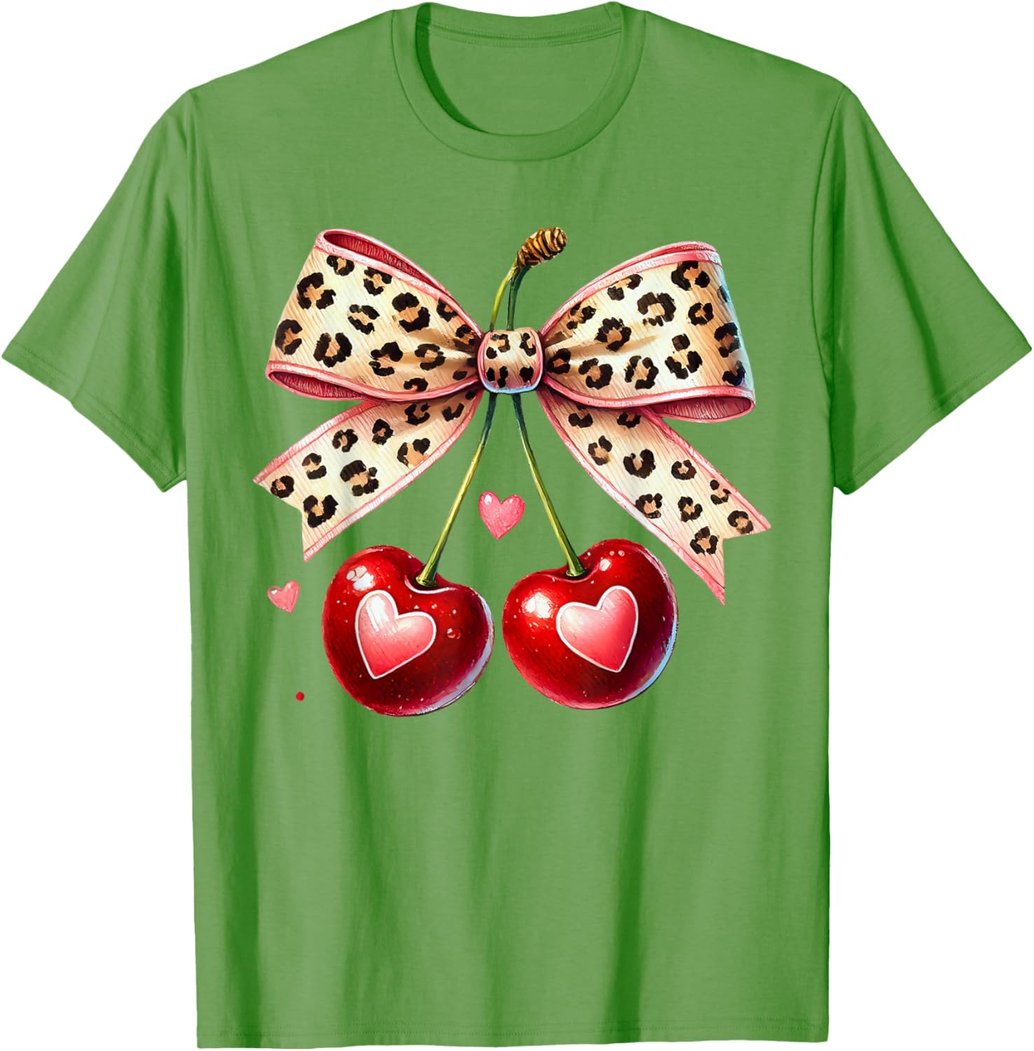 Coquette Cherry Heart Leopard Ribbon Bow T-Shirt for Valentine's Day - 25