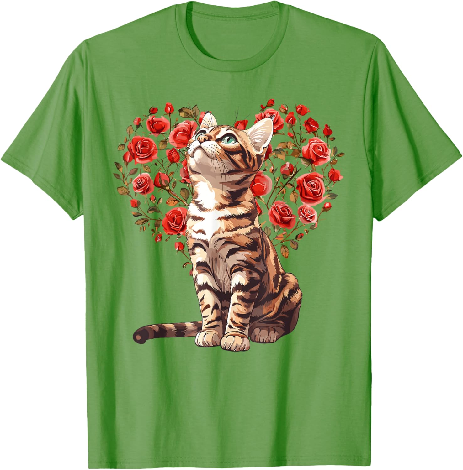 Bengal Cat Valentine's Day Heart Floral Design T-Shirt for Cat Lovers - 5