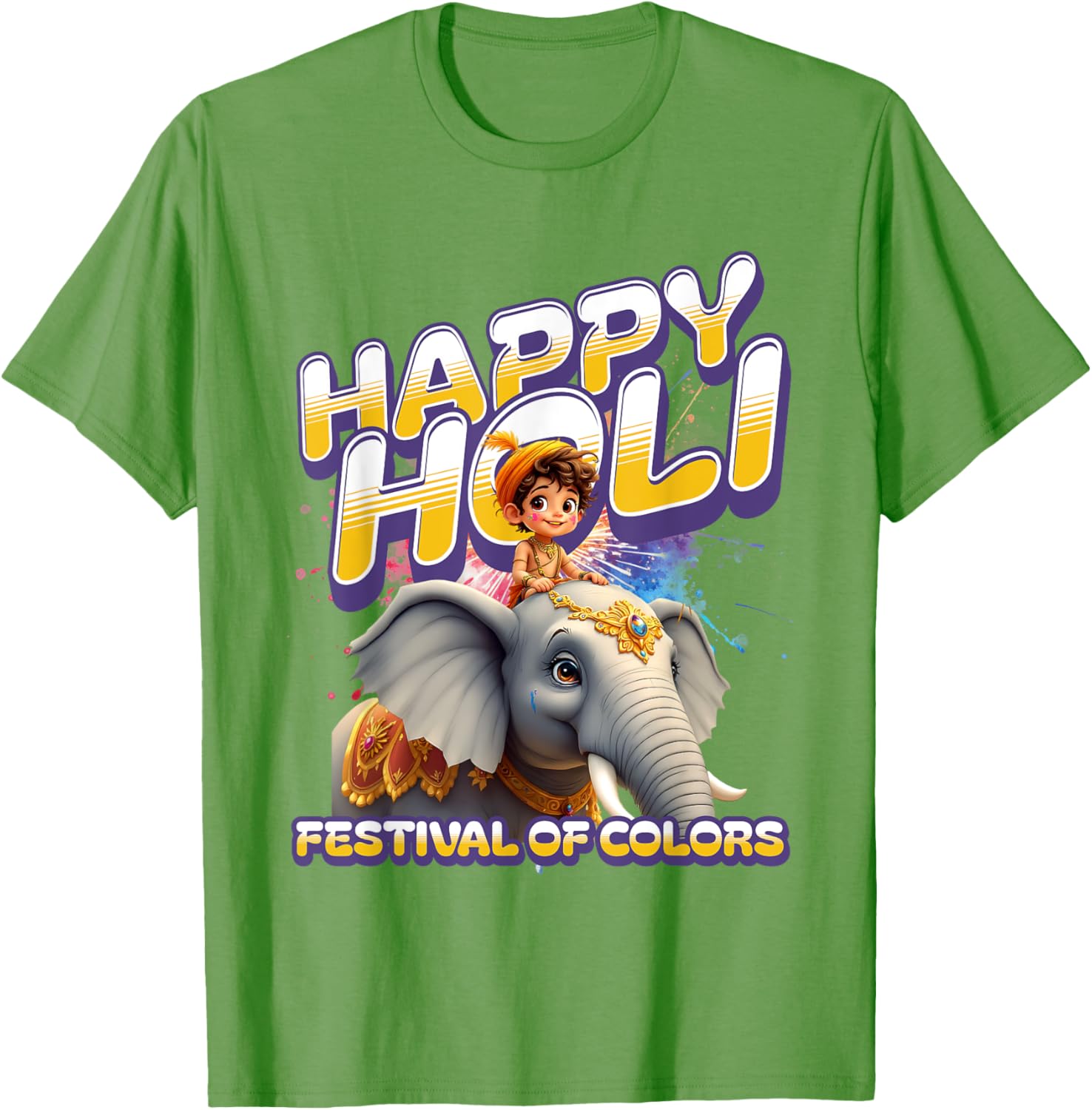 Happy Holi Elephant Festival T-Shirt for Boys Spring Colors Apparel - 7