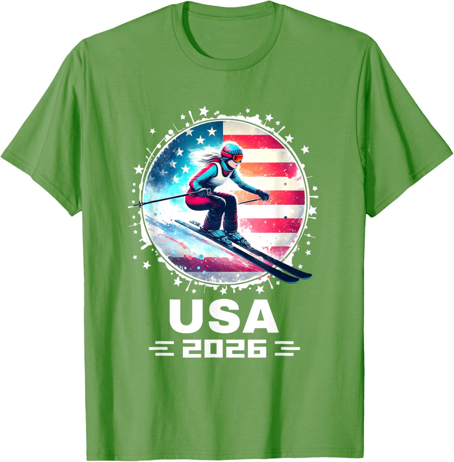Skier USA Team 2026 Women's American Flag Skiing T-Shirt - 1