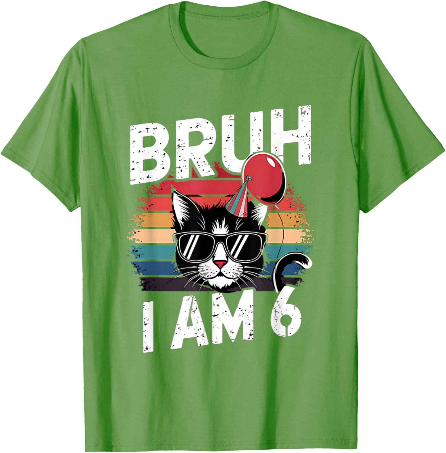 Retro Sunset Cat T-Shirt for Kids 6th Birthday Party Celebration - 10