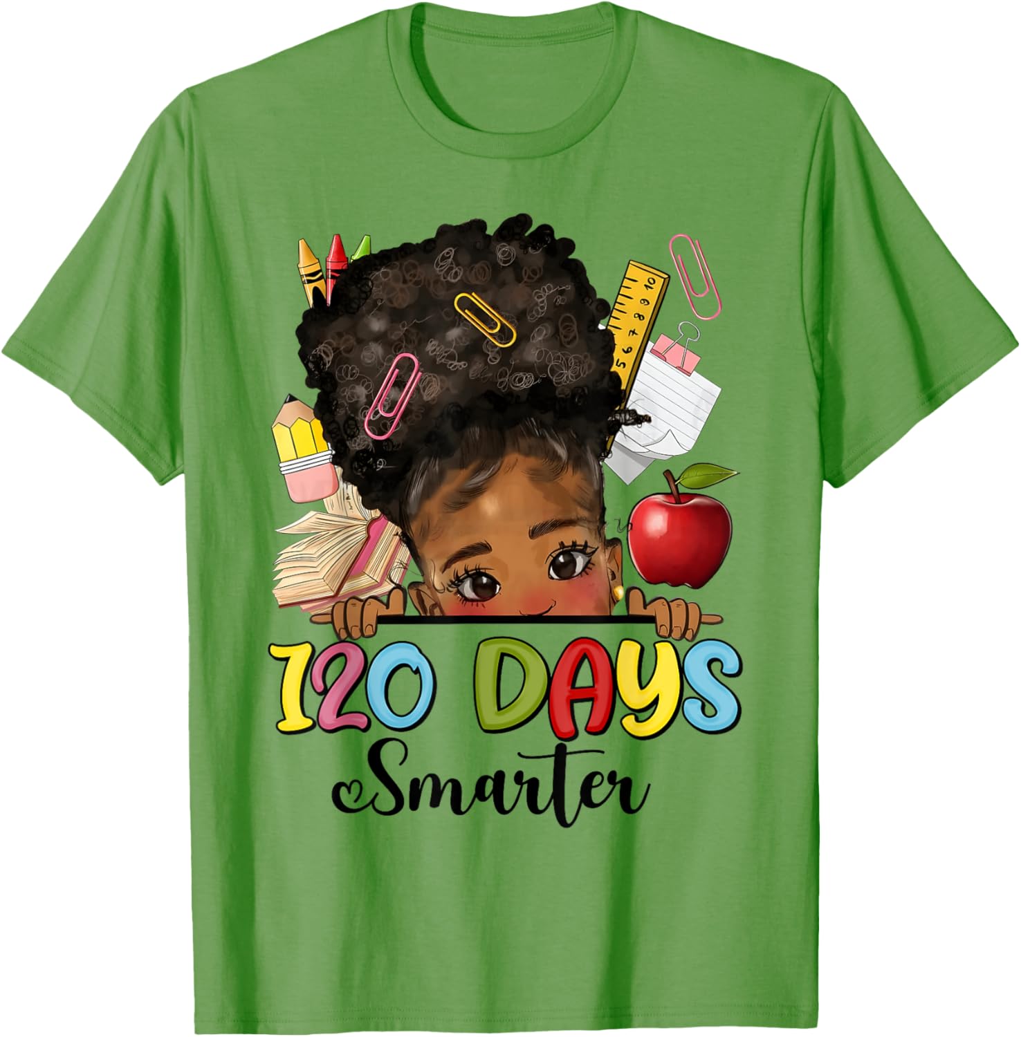 Messy Bun 120 Days Smarter Afro Girl T-Shirt for School Fun - 15