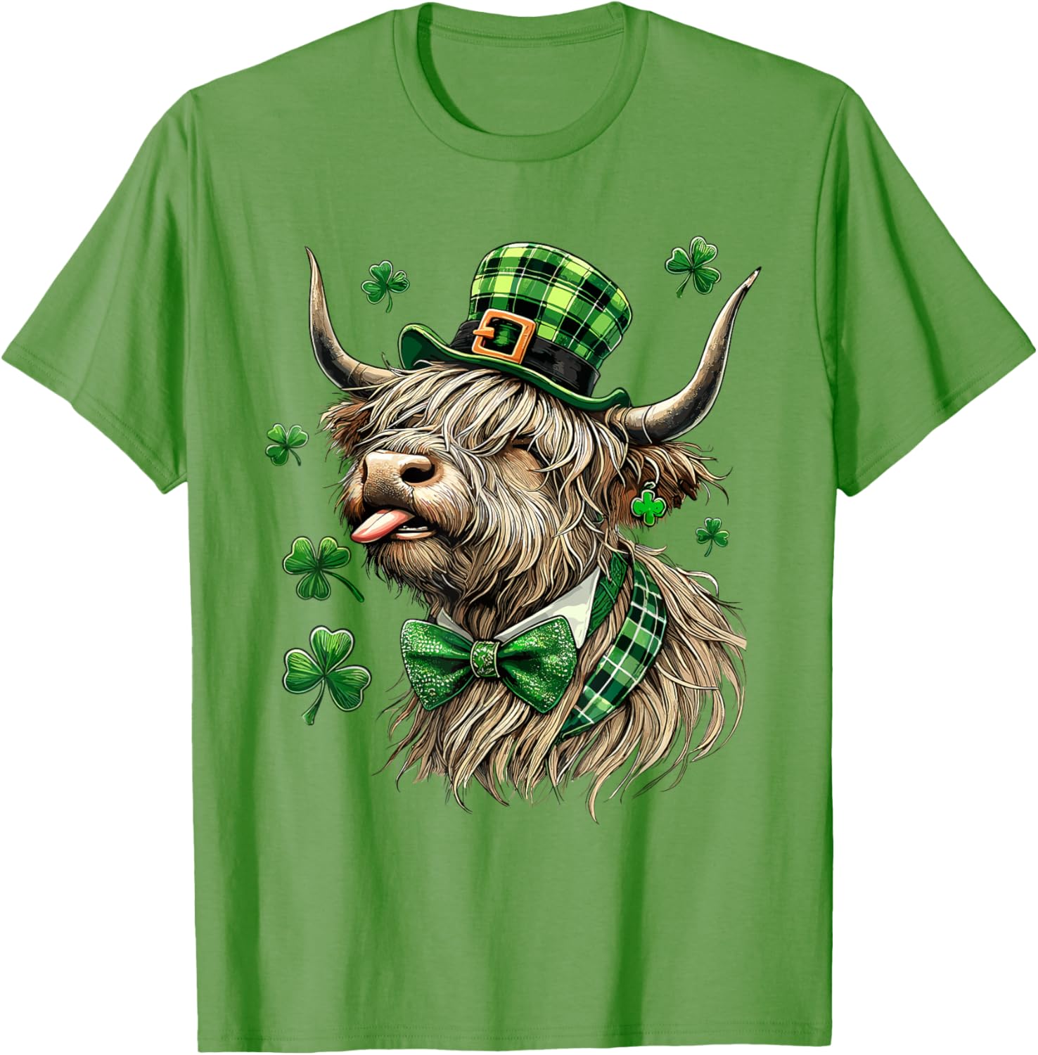 St. Patrick's Day Highland Cow T-Shirt with Lucky Shamrock Design - 13